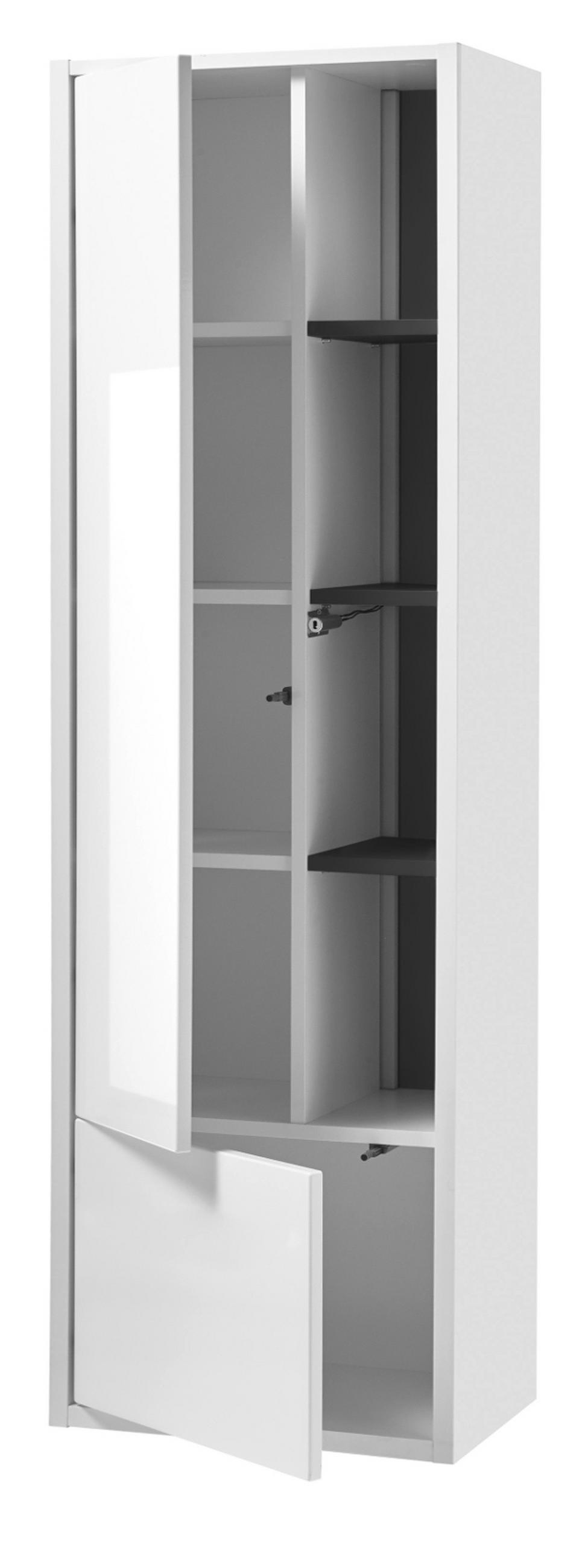 BADMÖBEL-SET weiß Hochglanz, grau, Badezimmerschränke mit Doppelwaschbecken und LED Beleuchtung - Weiß Hochglanz/Grau, Glas/Holzwerkstoff (175/190/47cm) - Furn.Design