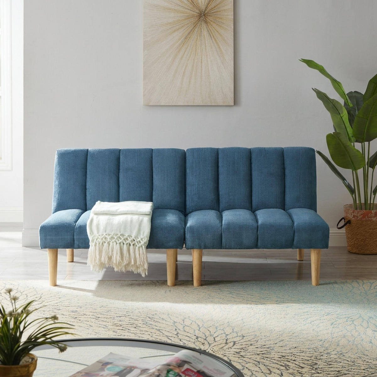 SCHLAFSOFA 167/82/72 cm Blau Cord mit 3-fach verstellbarer Rückenlehne - Blau, Textil (82/72/167cm) - Oxeza