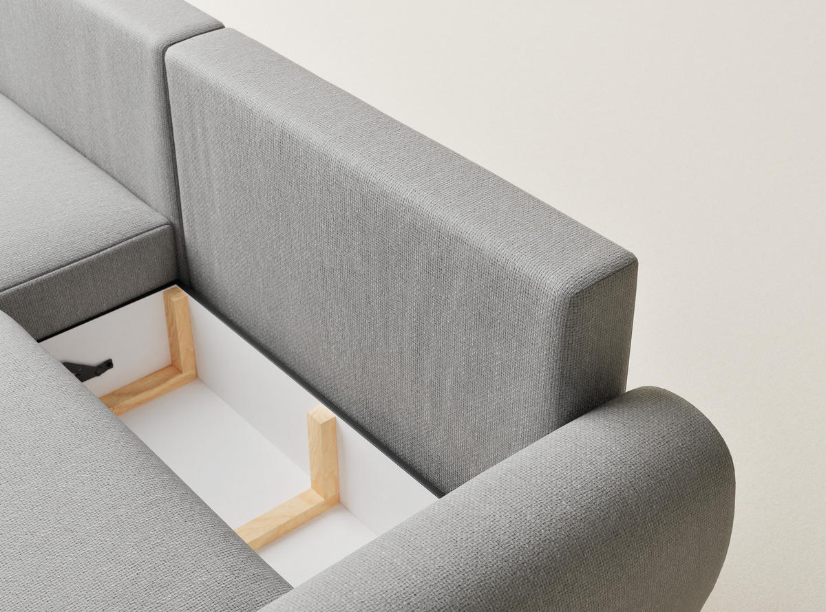 ECKSOFA MIT SCHLAFFUNKTION Numba Hellgrau Webstoff - Hellgrau/Schwarz, Holz/Holzwerkstoff (253/153cm) - Maison de Reve
