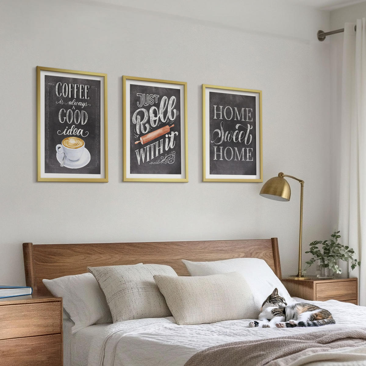 BILDER SET 3er Set - 40x60 cm Goldrahmen - Kaffeeroller, heimelige Wärme - Goldfarben, Kunststoff (40/60cm) - TULUP