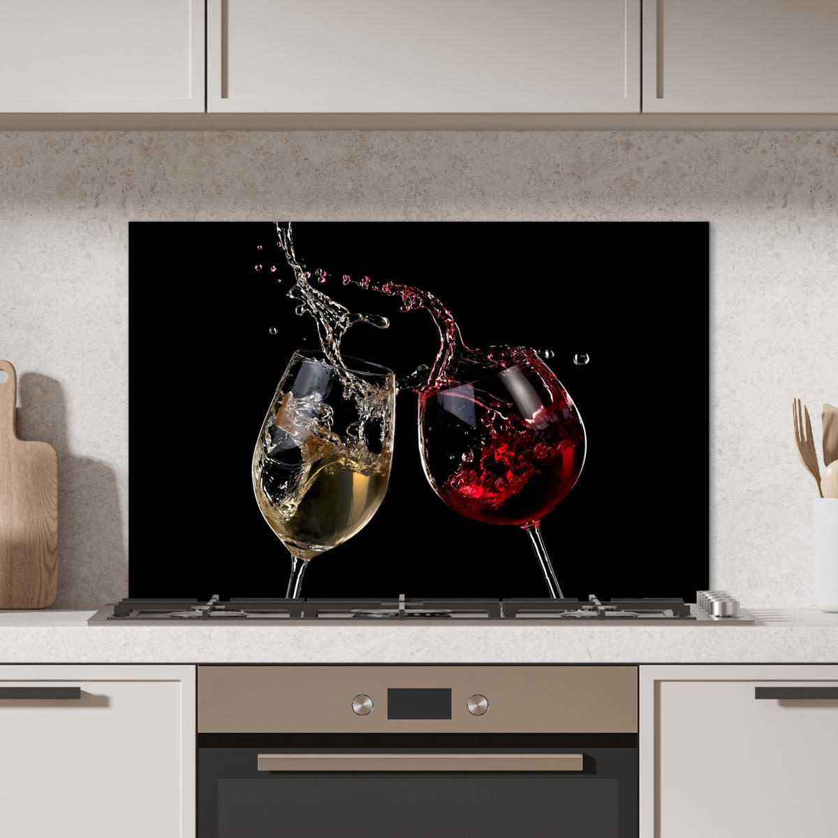 SPRITZSCHUTZ KÜCHE Rotwein - Weißwein - Glas - Schwarz 80x55 cm - Weinrot, Metall (80/0.3/55cm) - MuchoWow