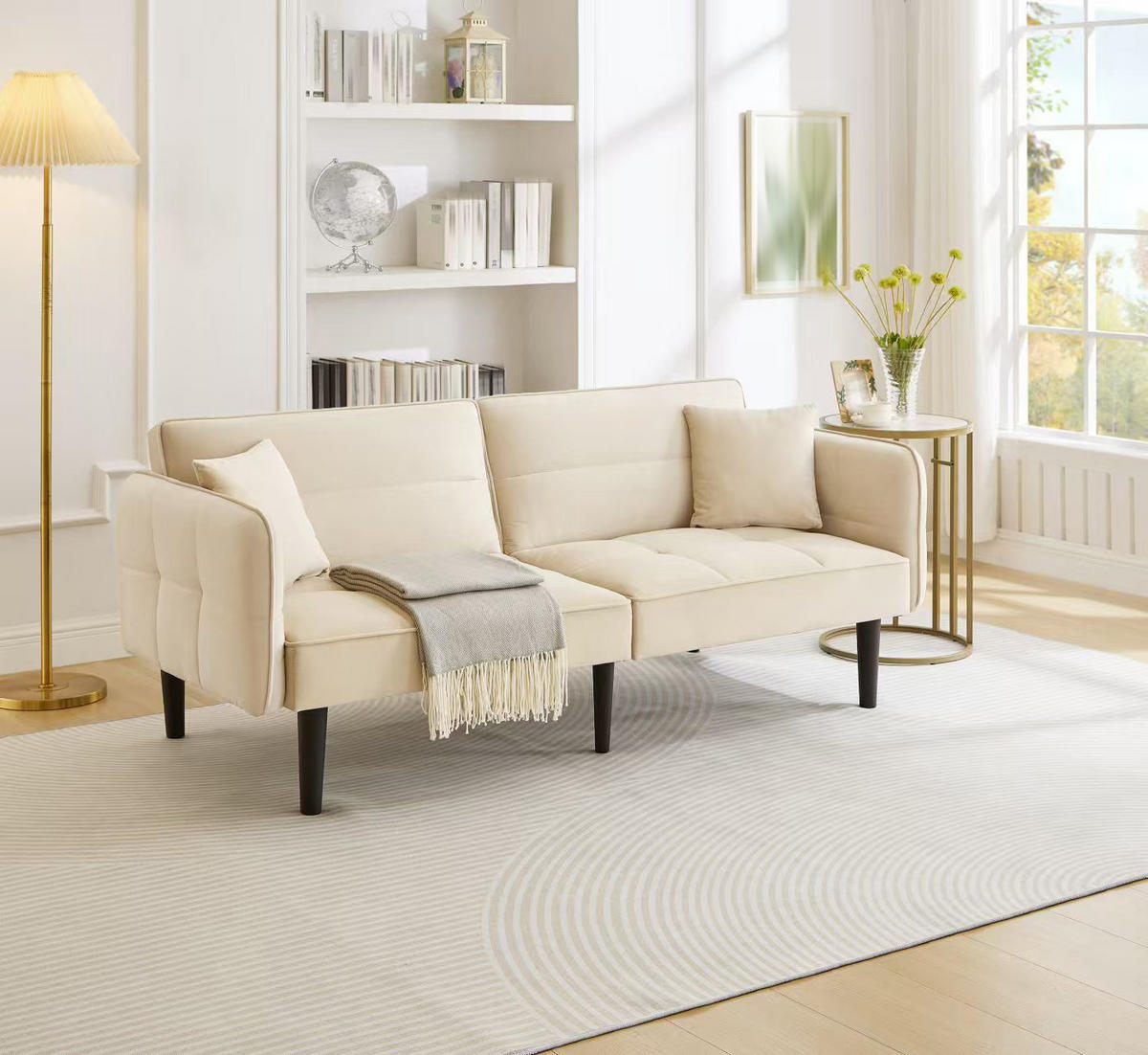 SCHLAFSOFA 2-Sitzer Samtbezug mit verstellbaren Rückenlehnen und klappbaren Armlehnen Beige 176/78/76 cm - Beige, Textil (78/76/176cm) - Redom
