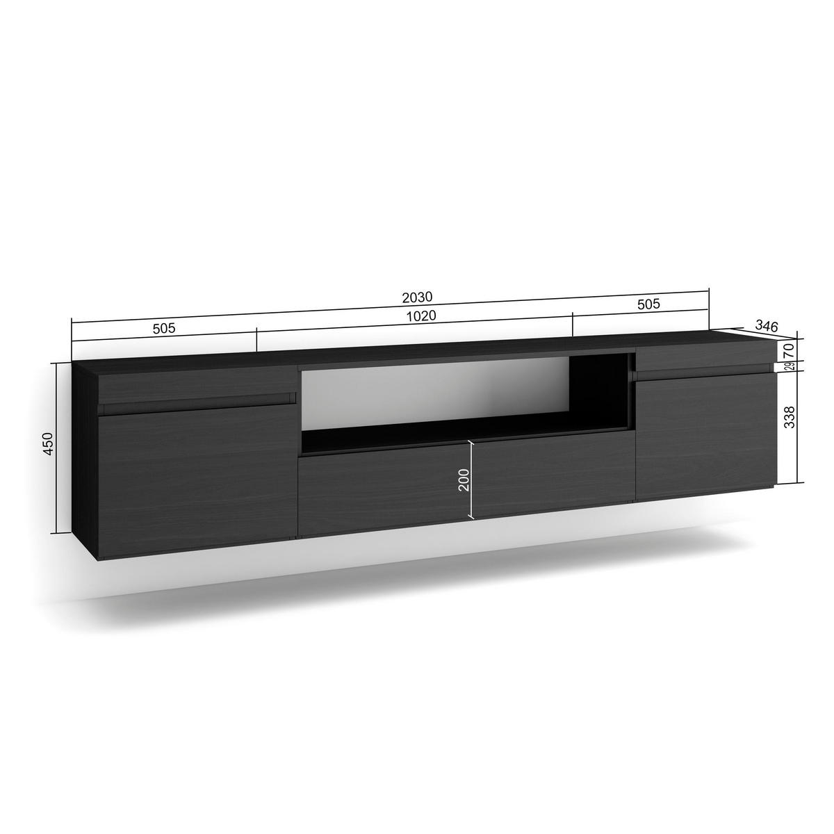 LOWBOARD Hängend, schwarz, 200/35/45cm - Anthrazit/Schwarz, Holzwerkstoff (200/45/35cm) - Skraut Home