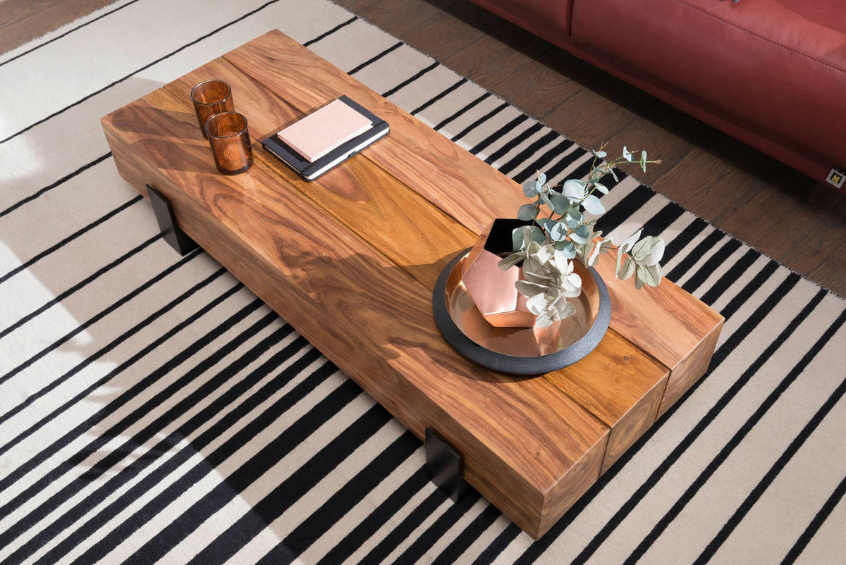 SOFATISCH Massivholz, Handgefertigt, Schutzlackversiegelt, Puristisch Modern, 115x44x22cm - Schwarz/Braun, Holz/Metall (44/115/22cm) - KADIMA DESIGN