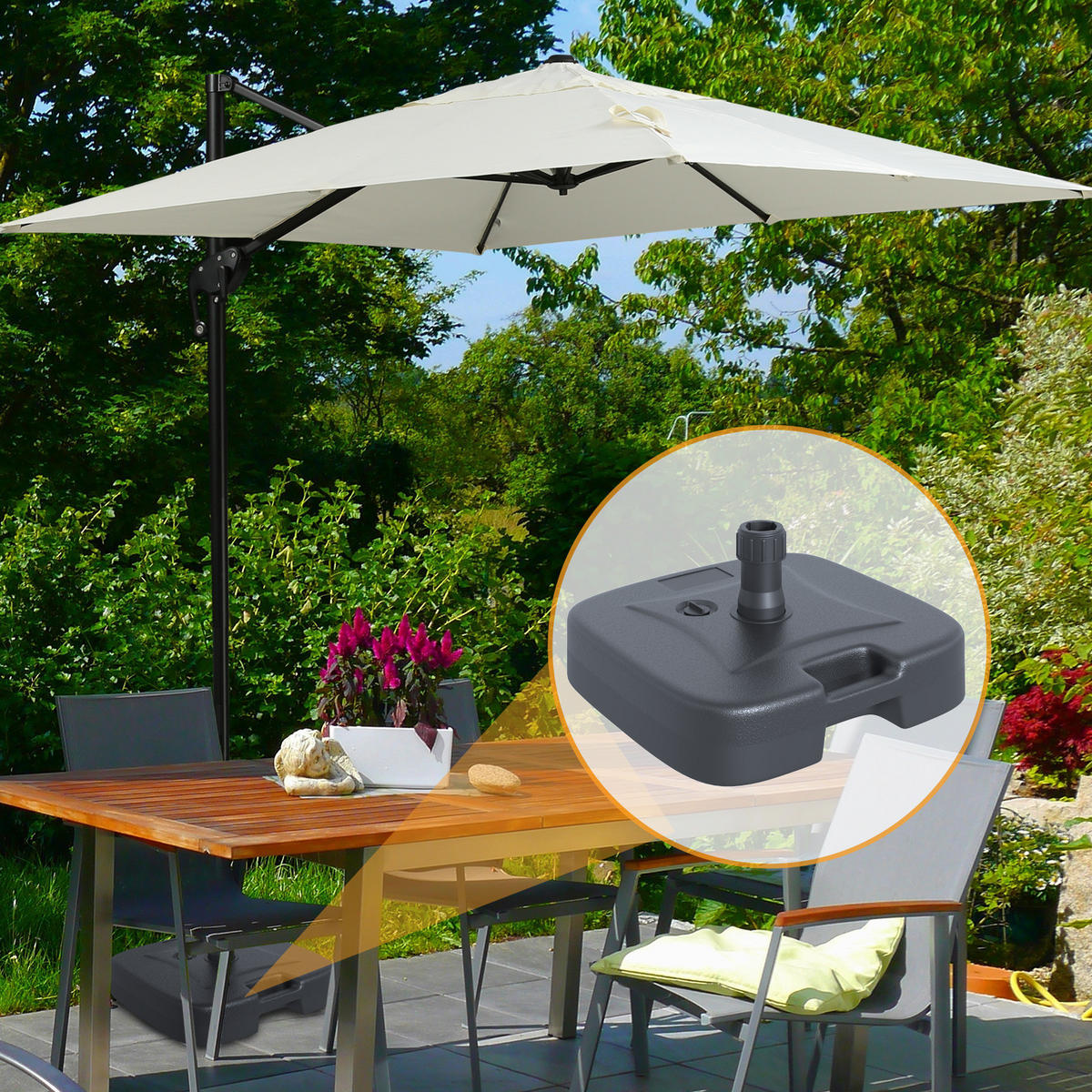 SONNENSCHIRMSTÄNDER befüllbar mit Sand Wasser abgerundete Ecken HDPE-Kunststoff Schwarz 46 x 45 x 26 cm bis zu 30 kg Netto Gewicht 1,6Kg - Schwarz, Kunststoff (45/46cm) - Outsunny