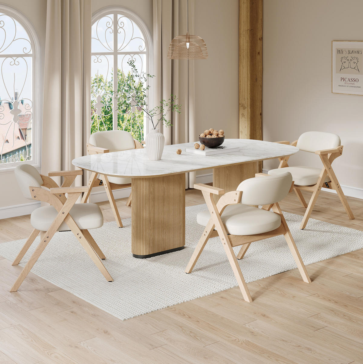 KLAPPSTUHL 2er-Set faltbar mit Armlehnen Massivholz Beige - Beige, Holz (66.5/76/64.5cm) - Meubliv