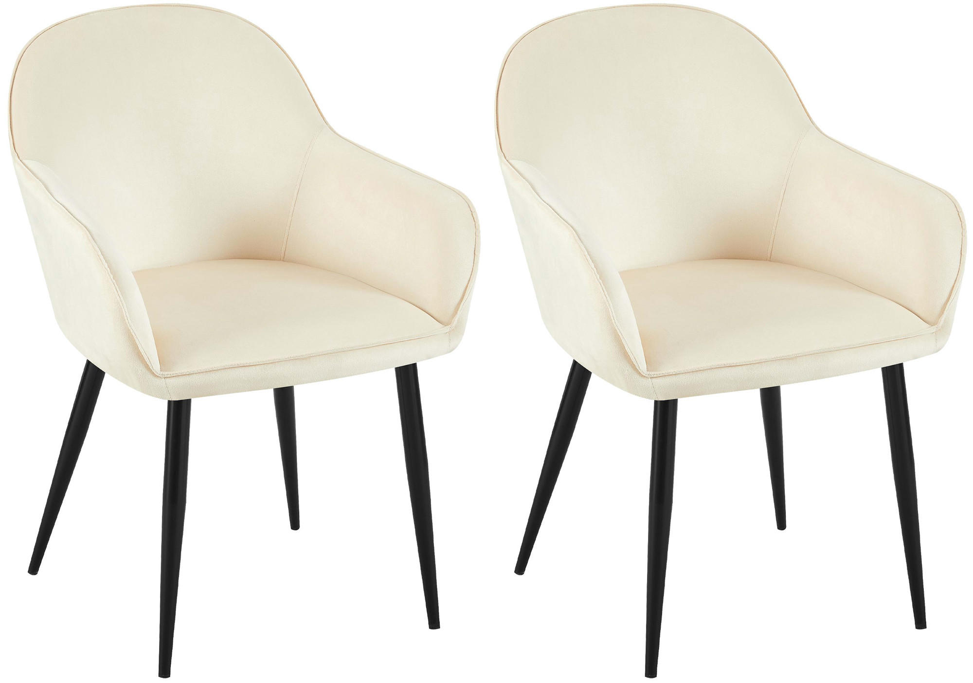 ARMLEHNENSTUHL 2er Set Samt creme - Creme/Schwarz, Textil/Metall (60/84/60cm) - CLP