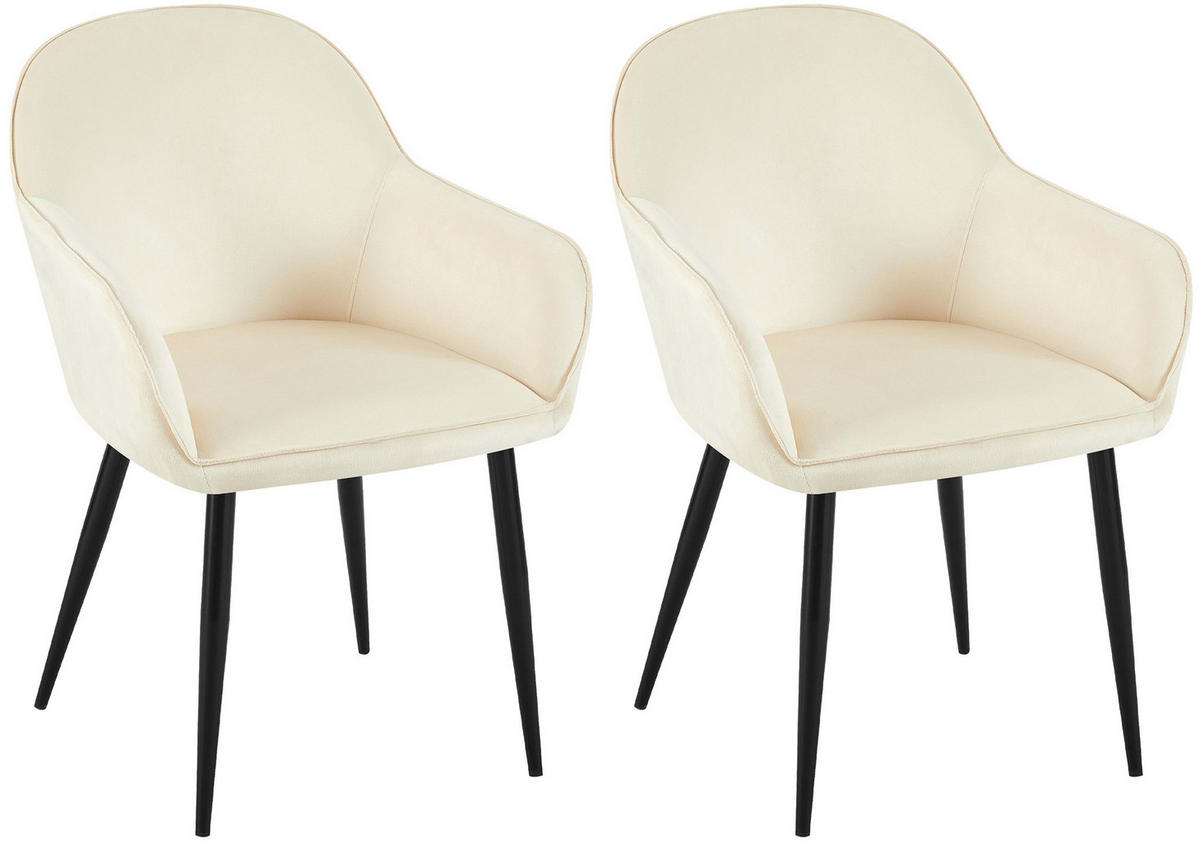 ARMLEHNENSTUHL 2er Set Samt creme - Creme/Schwarz, Textil/Metall (60/84/60cm) - CLP