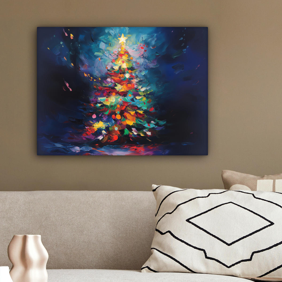 LEINWANDBILD Weihnachtsbaum - Weihnachten - Abstrakt - Farbenfroh 40x30 cm - Multicolor, Textil (40/30cm) - MuchoWow