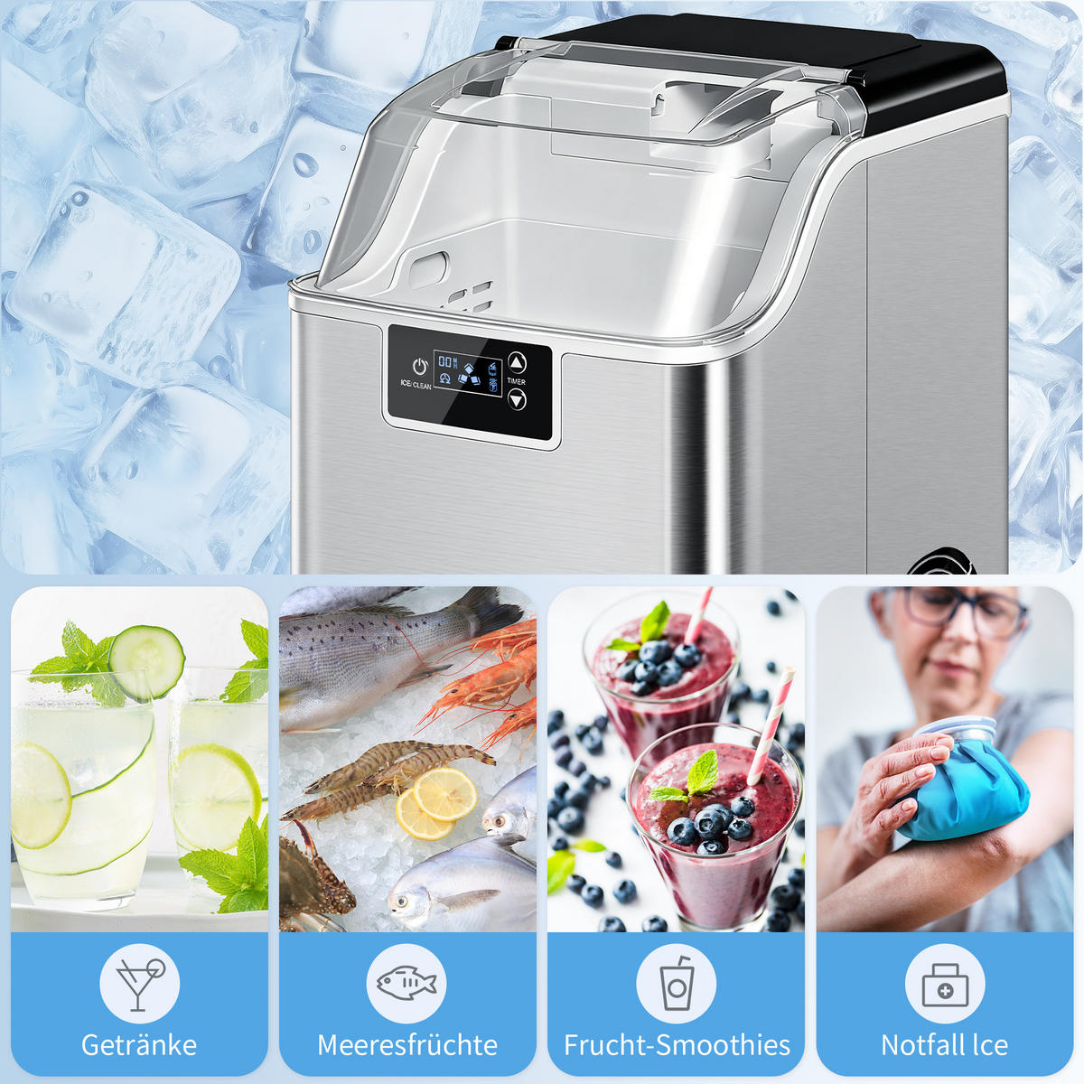 EISWÜRFELMASCHINE, 20 kg/24h, 2 L, Ice Maker Edelstahl 24 Eiswürfel in 6-15 Min. - Silberfarben, Kunststoff (24/39/33.5cm) - HOMCOM