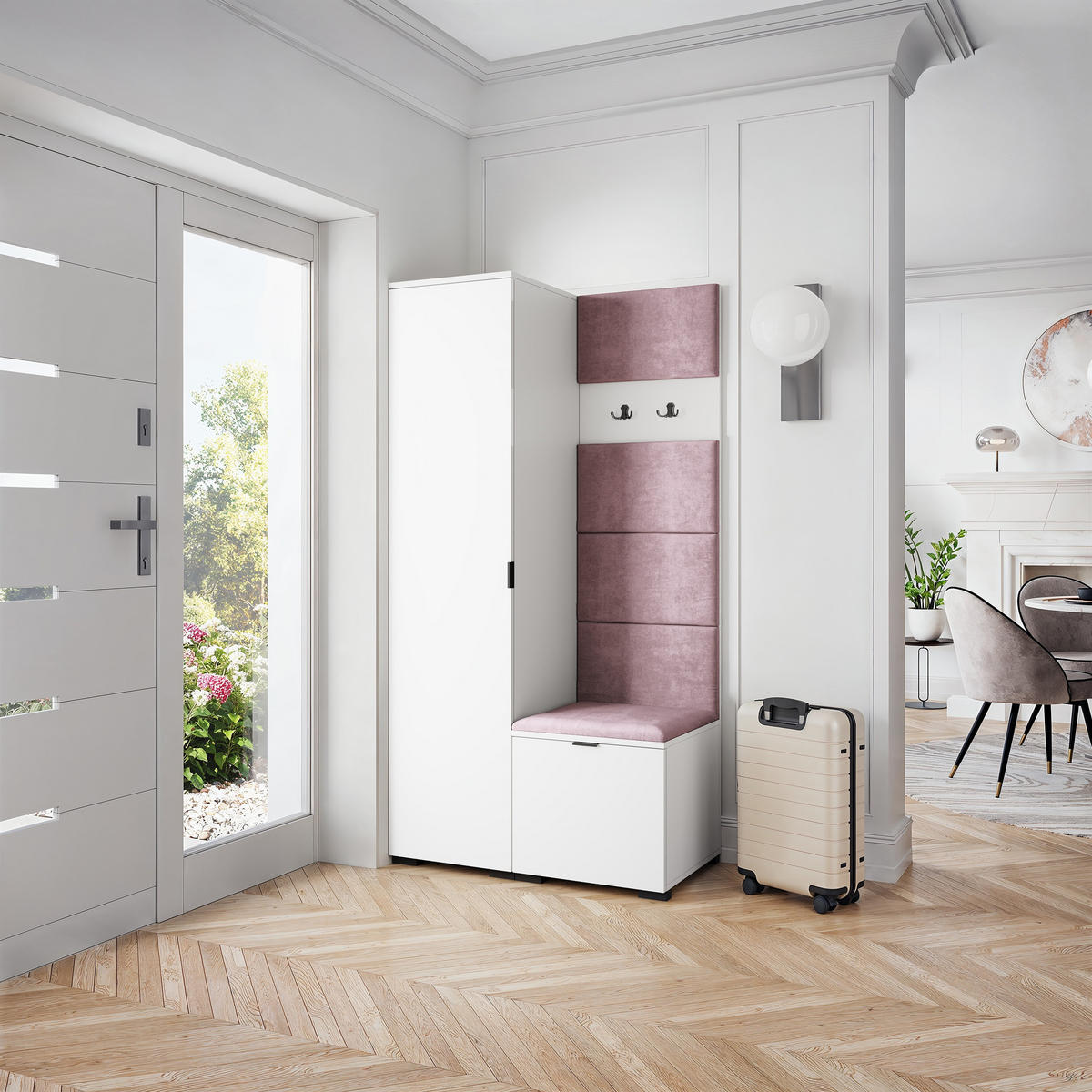 GARDEROBENSCHRANK LORI 95/181/51 cm Modern Garderobe-Set Weiß - Lila/Weiß, Holzwerkstoff (95/181/51cm) - MASSENO