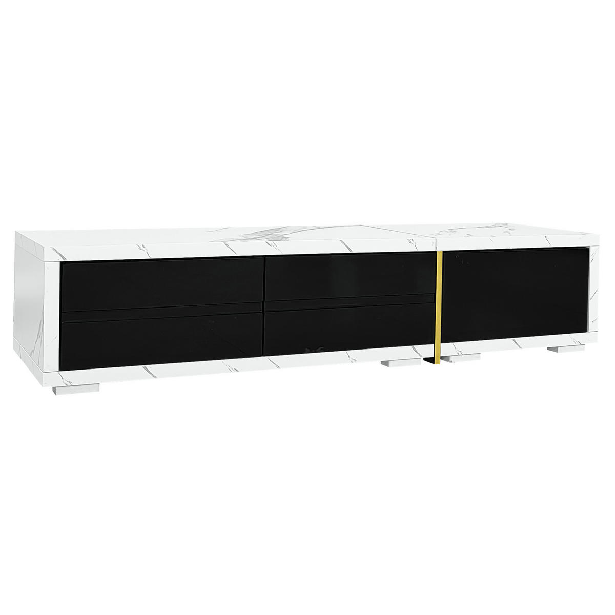 TV ormarić 140-260 cm crni i bijeli mramorni od MDF-a i iverice s rotacijom i velikim prostorom - crna, drvni materijal (260/30/40cm) - OKWISH
