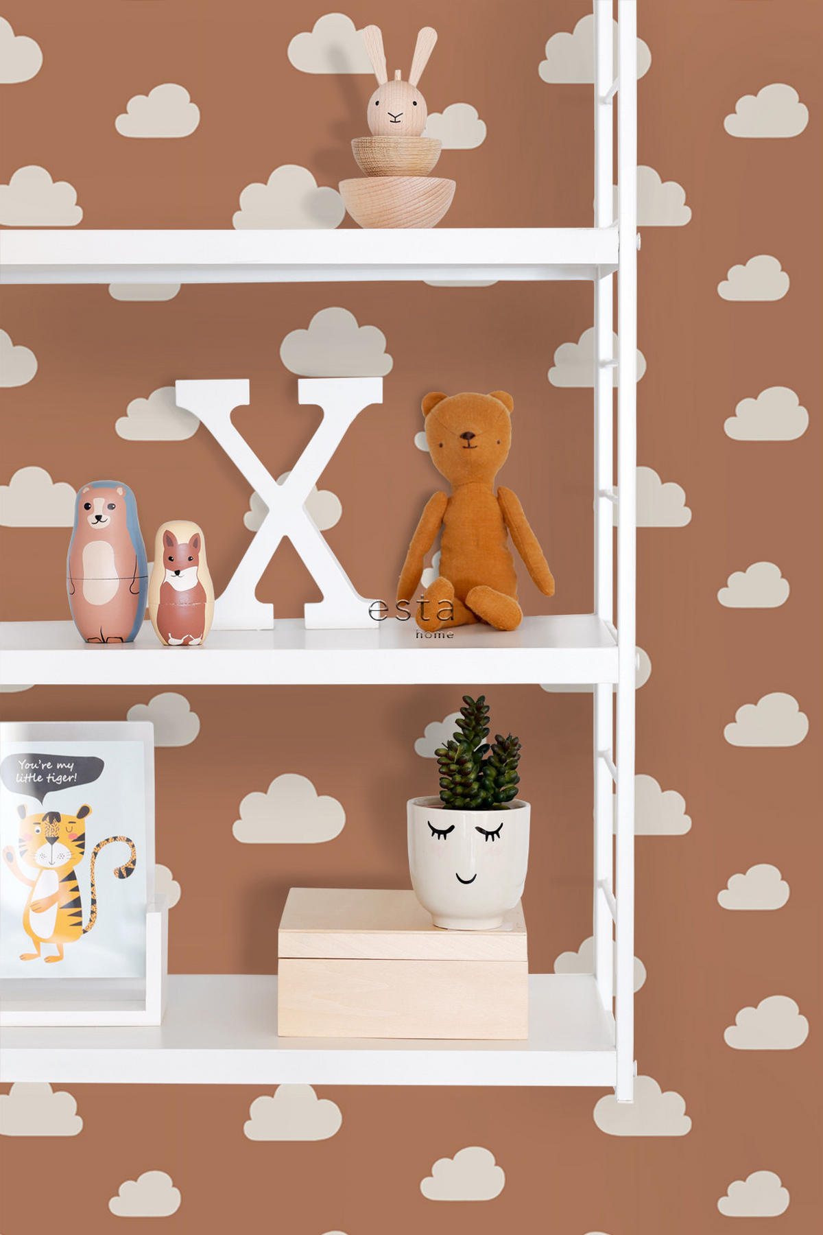 TAPETE kleine Wolken 53 cm x 10.05 m - Terracotta, Papier (53/0.1cm) - ESTAhome