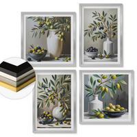 WANDBILDER 4er Set - 50x50 cm & 40x60 cm Silberner Rahmen - Oliven in Keramikgrau - Silberfarben, Kunststoff (50/50cm) - ArtPrintCave