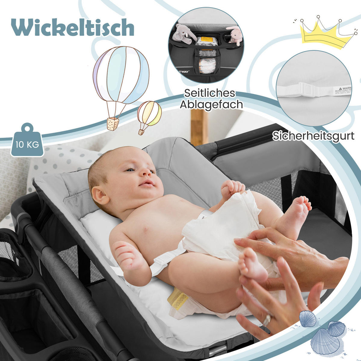 KINDERBETT mit Matratze grau - Grau, Textil - COSTWAY