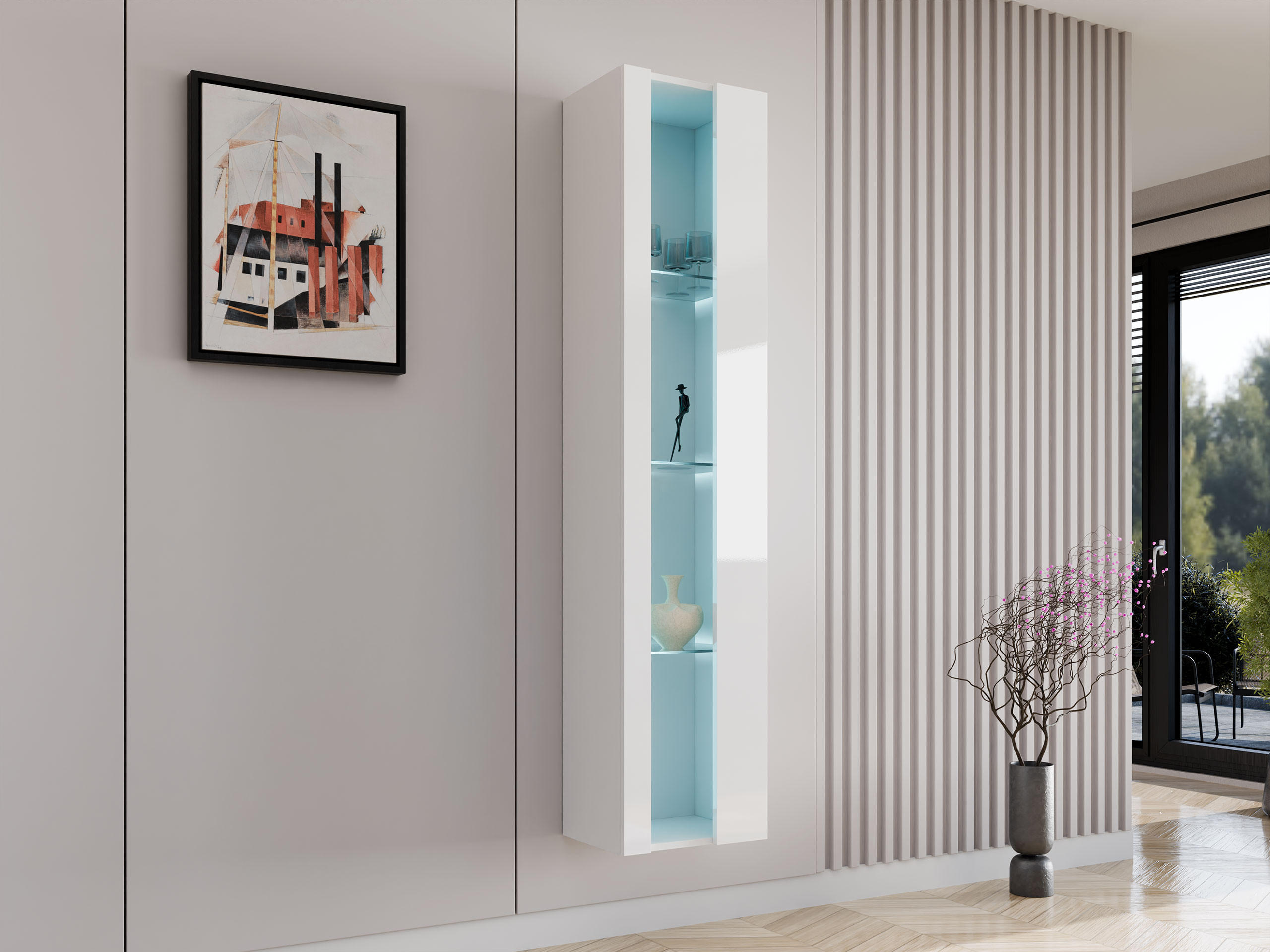 HÄNGEVITRINE 180 Vigo New - Weiß Hochglanz/Weiß, Holzwerkstoff (40/180/30cm) - MIRJAN24