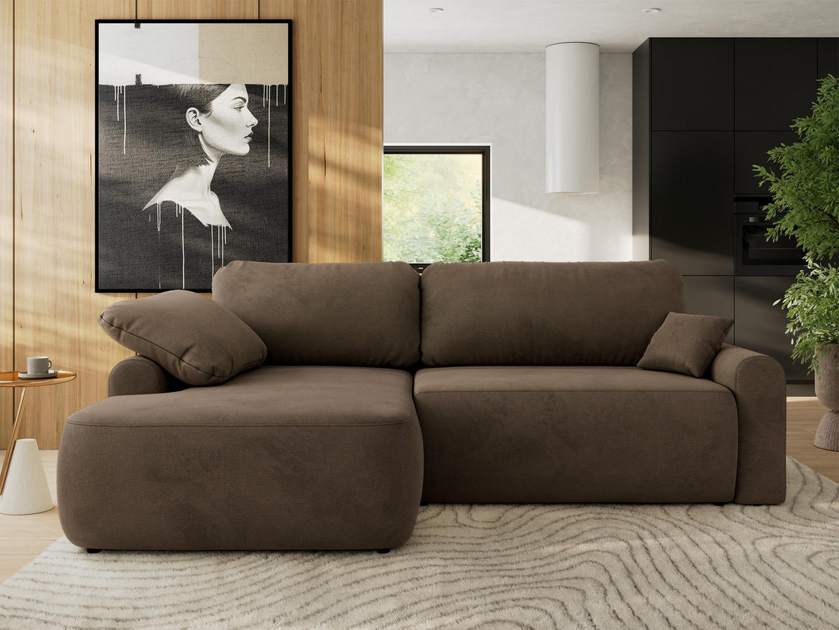 ECKSCHLAFSOFA CUBO L Braun Velvet - links - Schwarz/Braun, Kunststoff/Textil (273/187cm) - MKS