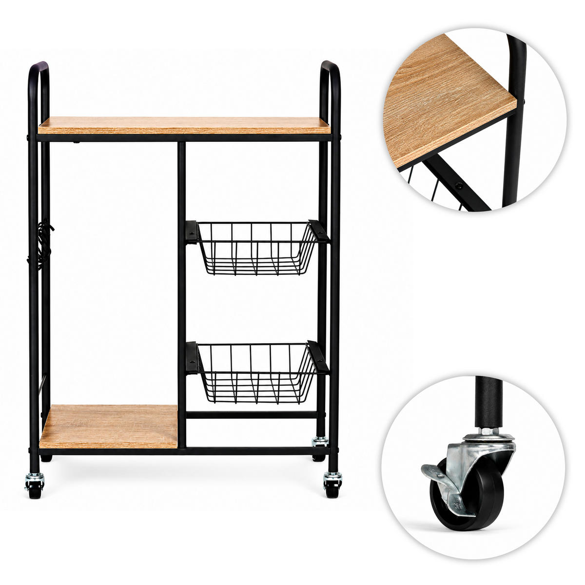 KÜCHENWAGEN TAVO Eichenoptik Schwarz - Schwarz/Braun, Holzwerkstoff/Metall (56.5/86.5/30cm) - Mat-Haus