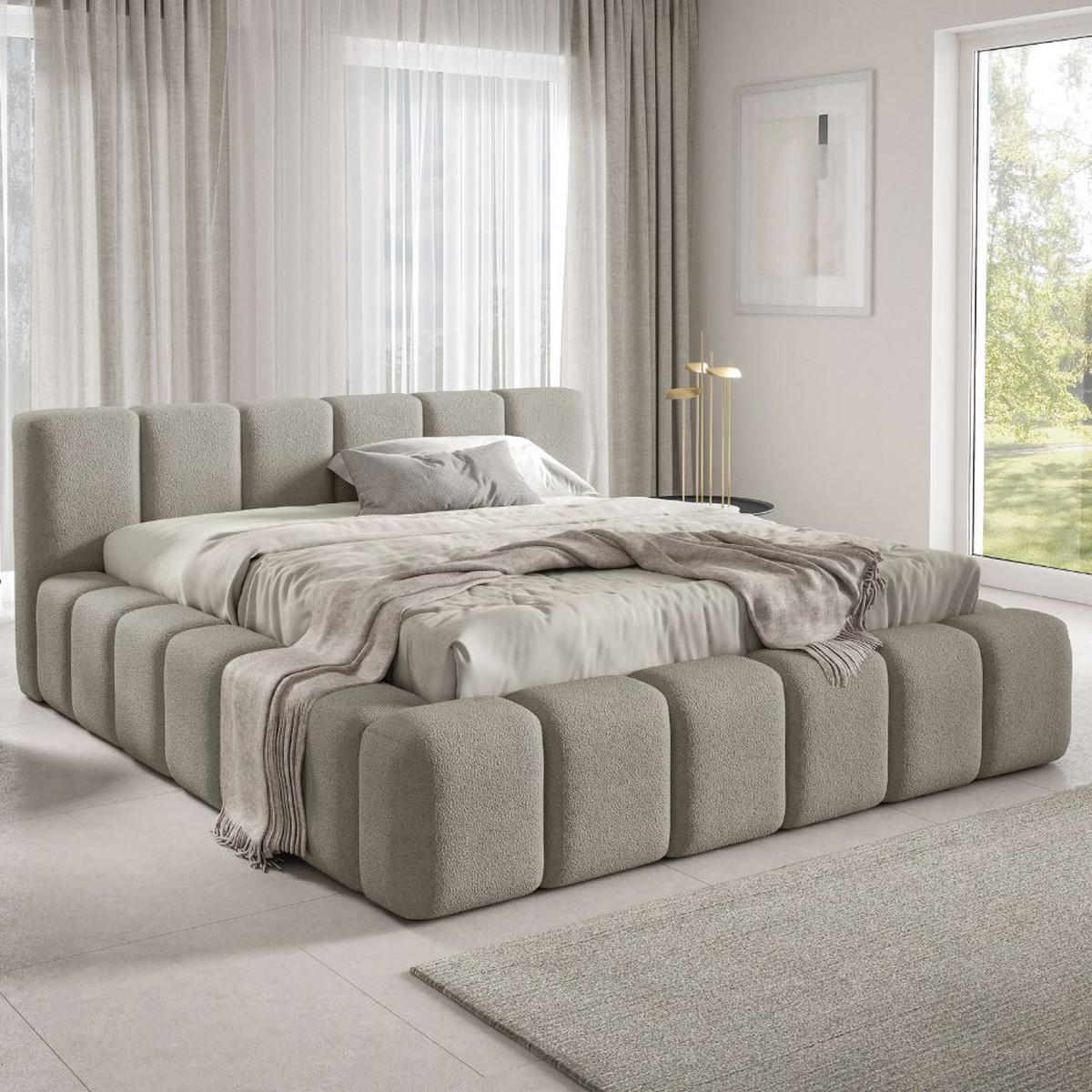 POLSTERBETT KALLA Premium 160x200 cm mit Bettkasten – QUELLE 05 - Beige, Holz - Dekori_Interiors