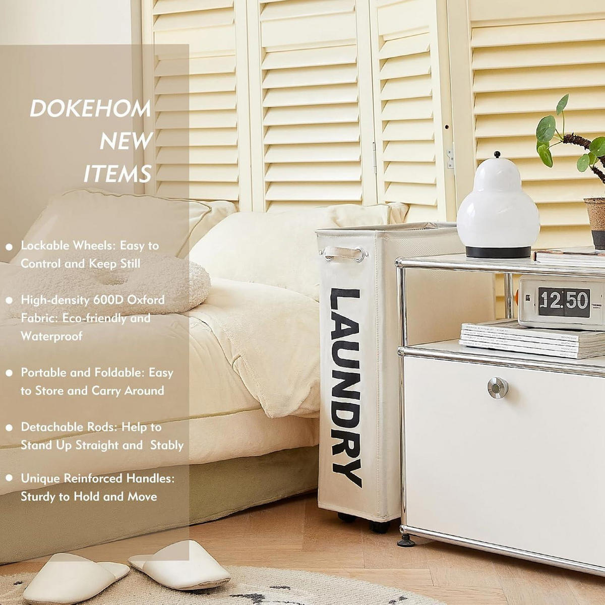WÄSCHEKORB auf Rollen 63.5 cm Beige - Beige, Textil (20/63.5/40.5cm)
