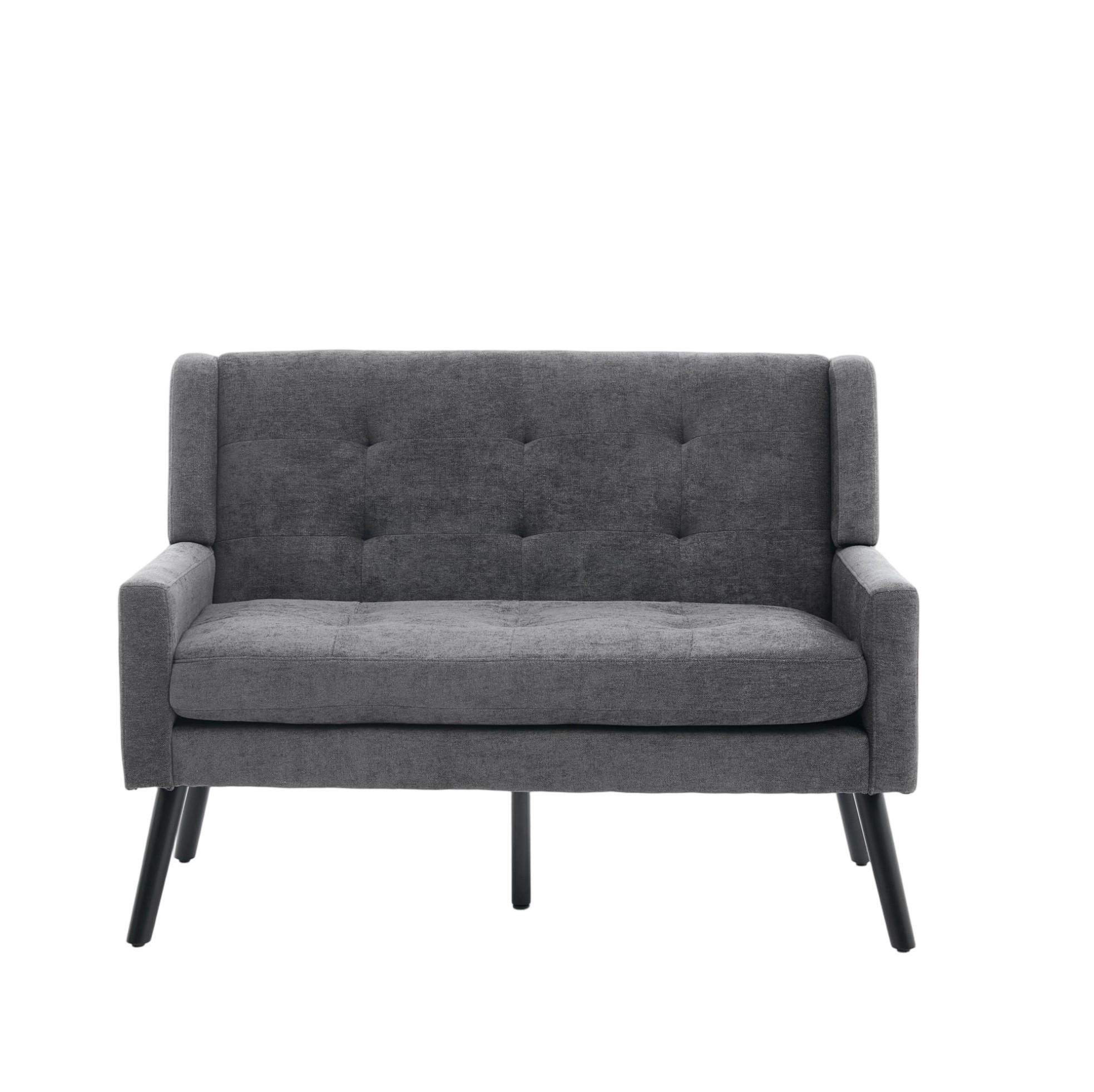 SITZBANK 2-Sitzer Leinenpolster mit Knopfsteppung, Massivholzbeinen 119/75/88 cm Dunkelgrau - Dunkelgrau, Textil (75/88/119cm) - Redom