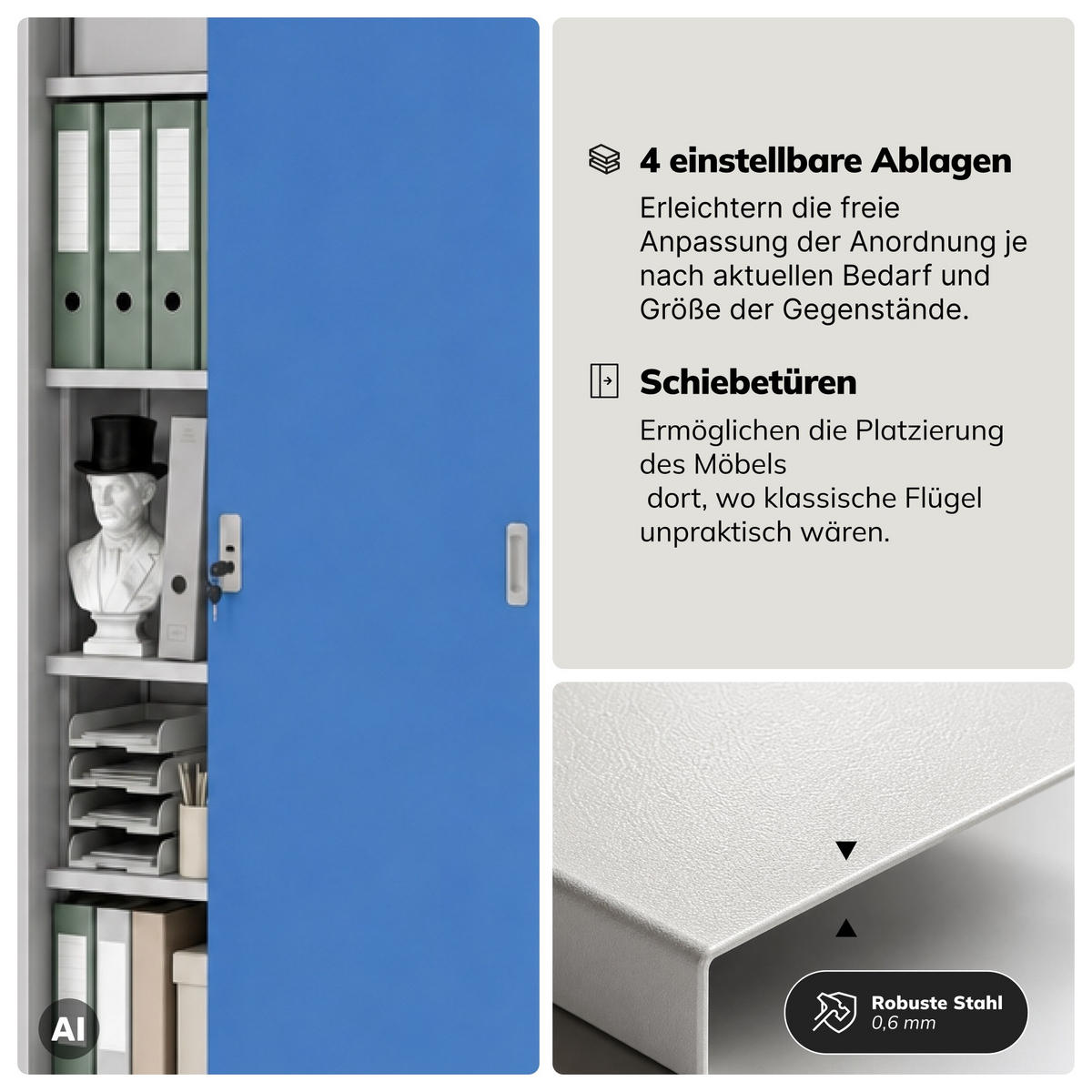 SCHIEBETÜRENSCHRANK KUBA 185x90x40 cm - Blau/Grau, Metall (90/185/40cm) - Jan Nowak