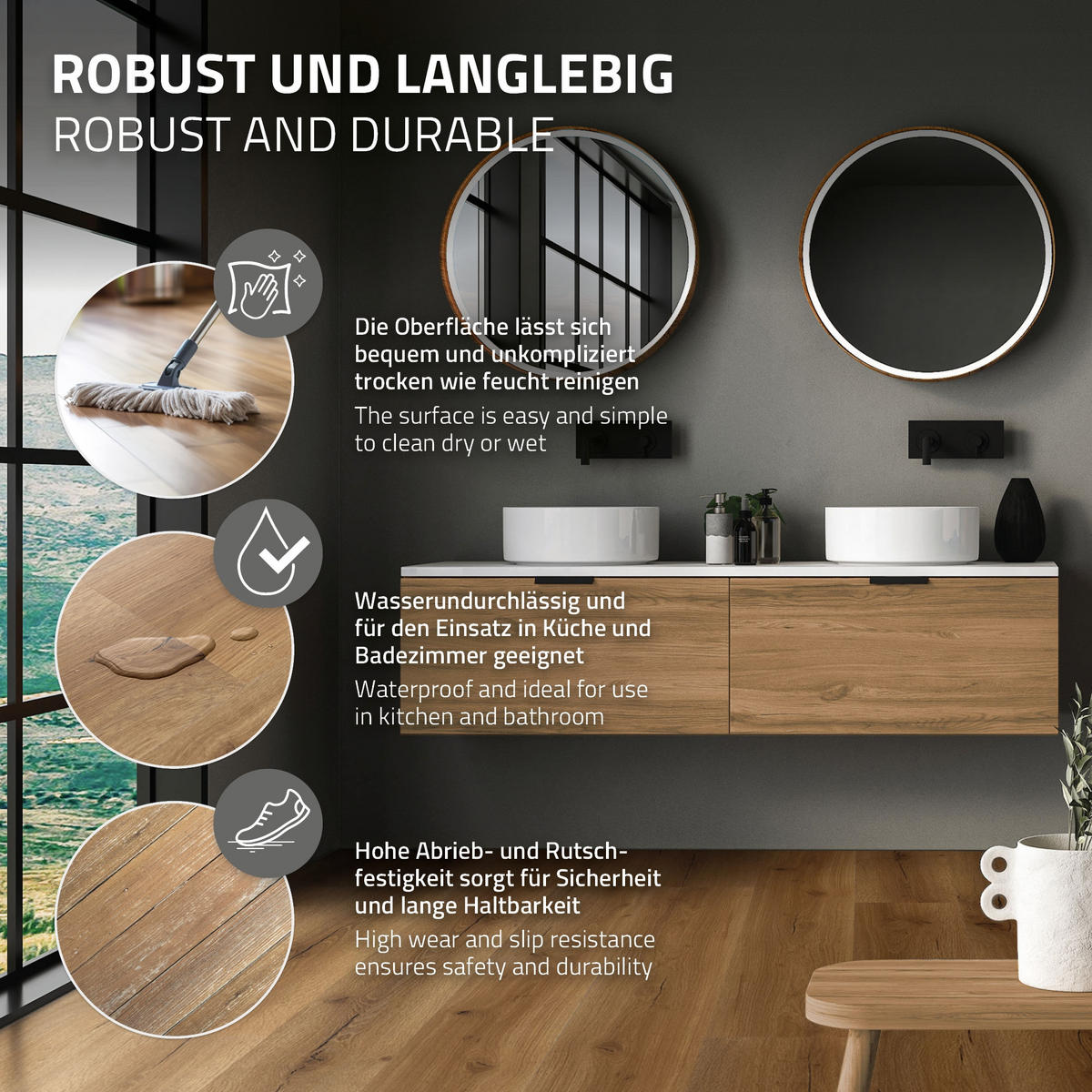 VINYLOVÁ PODLAHA s klikovým systémem 1,54 m²/7 lamel, PVC podlahová krytina, dub rustikální, vzhled dřeva - divoký dub, plast/umělá hmota (122/18/0.42cm) - ML-DESIGN