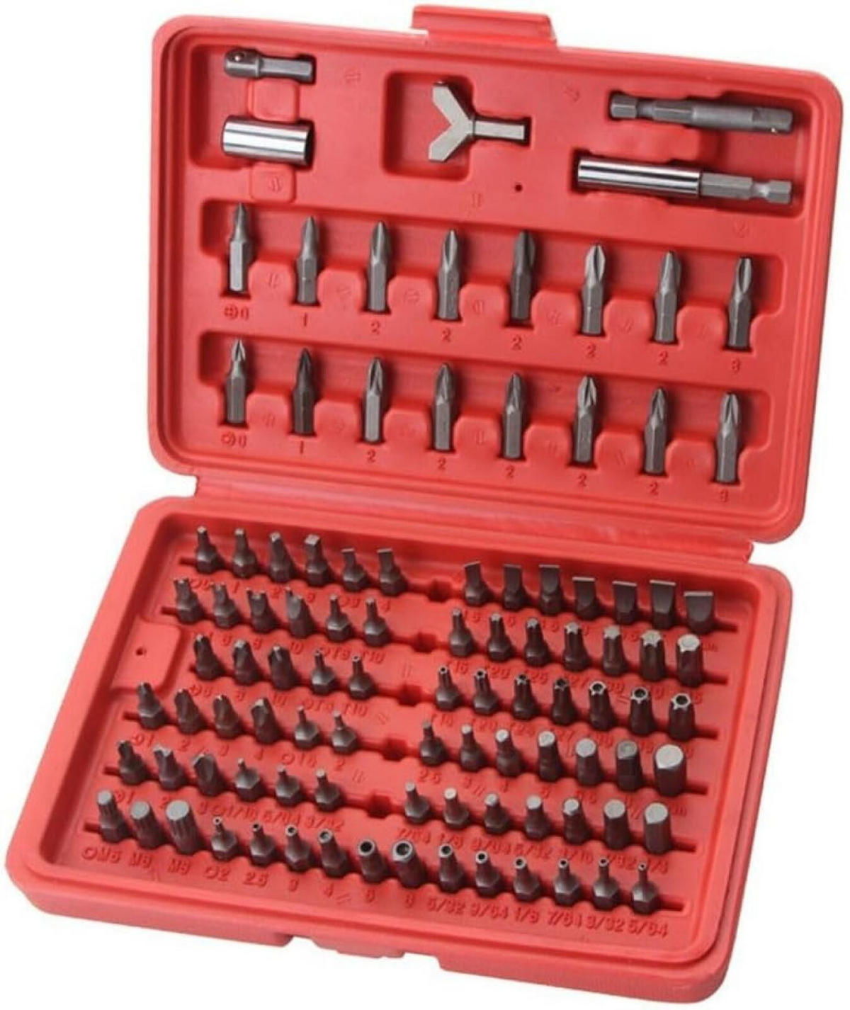 BOHRER – Geeignet für die Reparatur von Autos, Werkzeugmaschinen, Haushaltsgeräten usw. – 1 Set, 100 Bohrer - Rot, Metall (19.5/13.8/3.8cm) - DCA