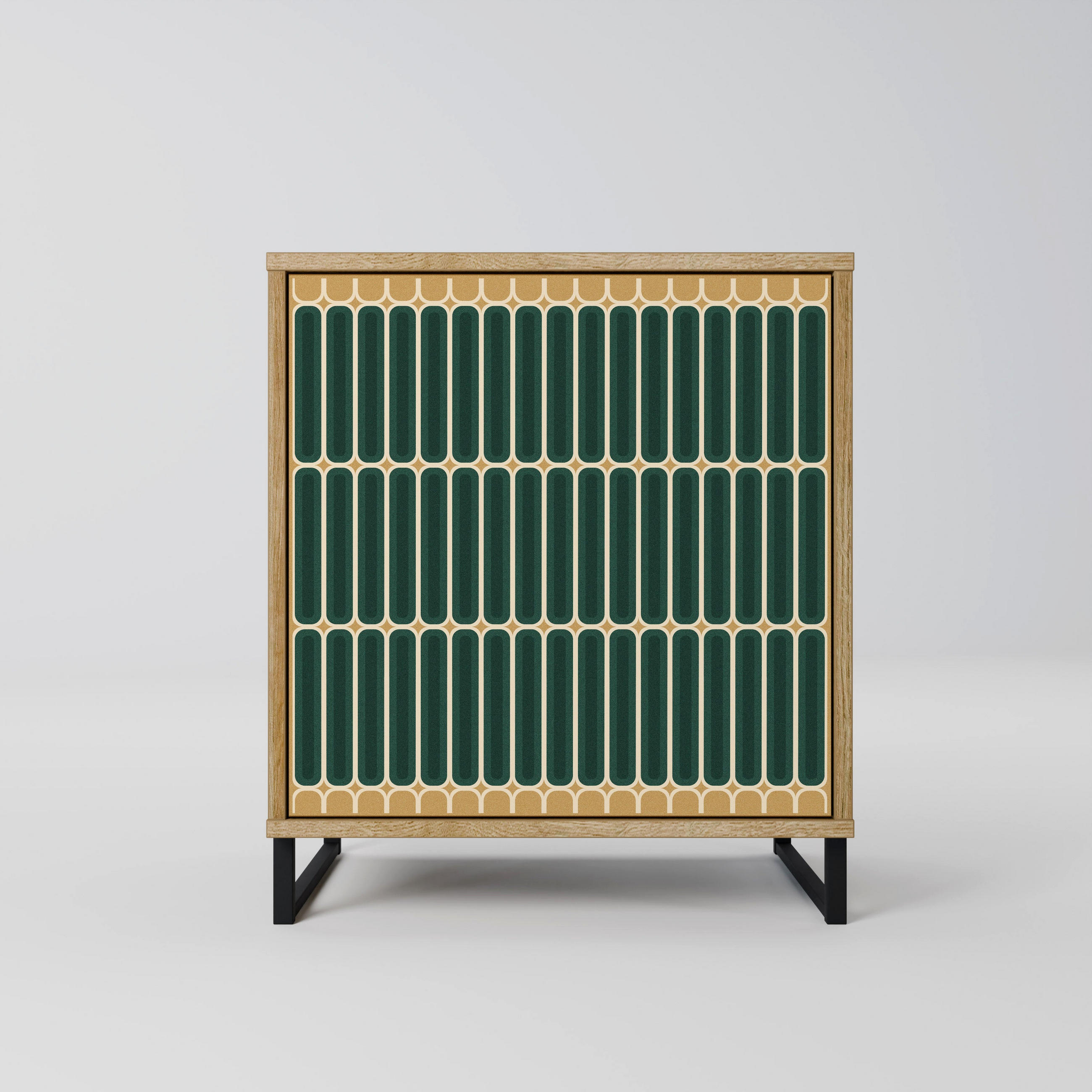 SIDEBOARD ILUSION GATE, Eichefarben, 57,5x42x67,5 cm, Schwarze Metall-Rahmenfüße - Eichefarben/Multicolor, Holzwerkstoff/Metall (57.5/67.5/42cm) - SpaceRebels