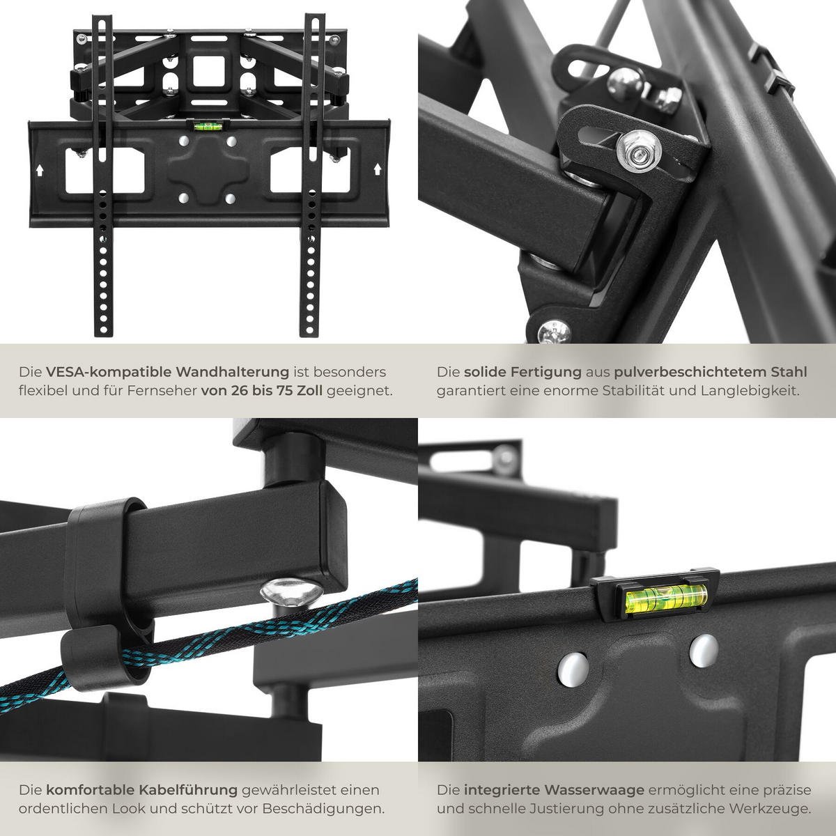 TV-WANDHALTERUNG, bis 100 kg, schwarz - Schwarz, Metall (45/40/52cm) - tectake