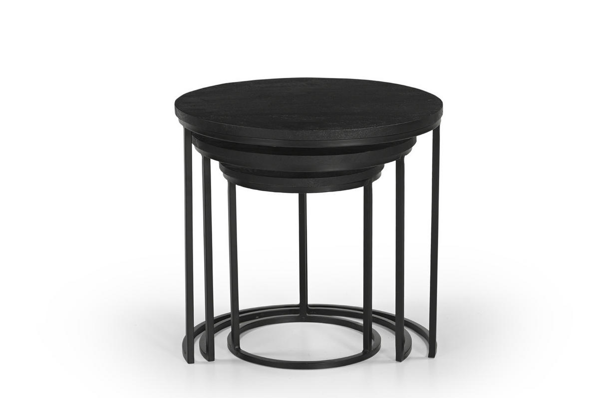 COUCHTISCH rund 3er-Set aus Mangoholz, schwarz - Schwarz, Holz (45/45/45cm) - Giga Meubel