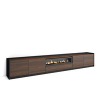 TV-SCHRANK, Dunkler Eiche und Schwarz, Elektrokamin, 310/37/50cm - Dunkelbraun, Holzwerkstoff (310/50/37cm) - Skraut Home