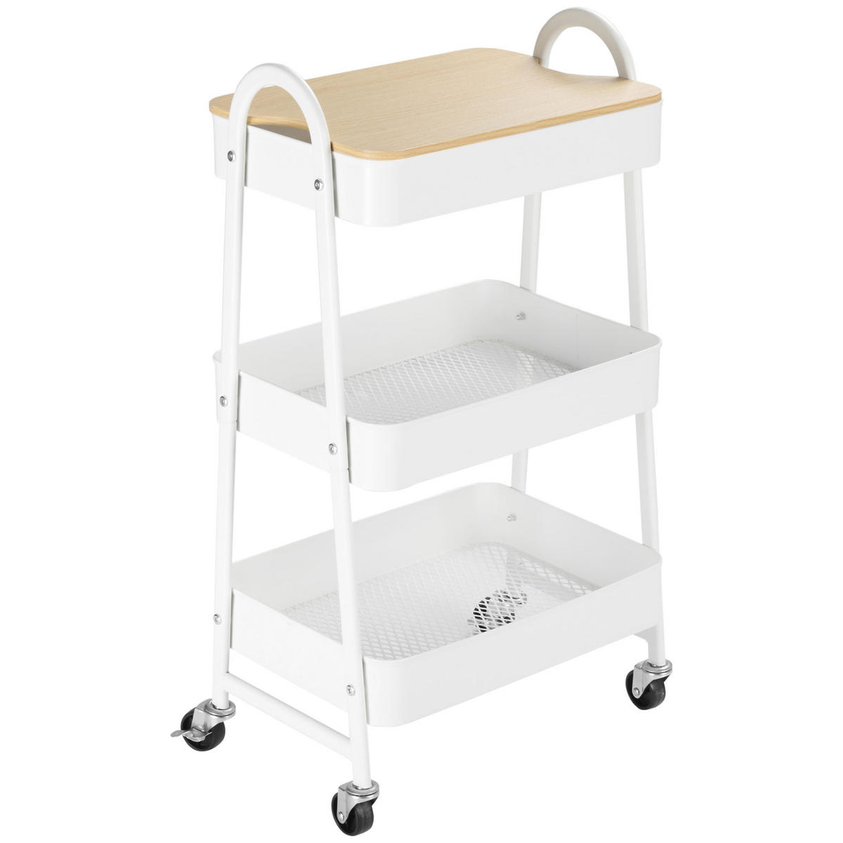 SERVIERWAGEN DE-08497 3 Ebenen mit Deckel und Rollen Weiß - Weiß, Metall (31/79.4/45cm) - ComfortXL
