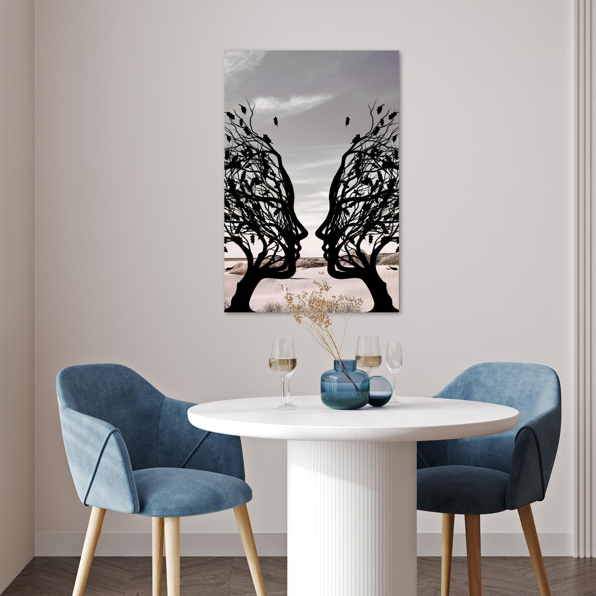 POSTER Strand - Meer - Menschen - Baum - Moderne Kunst 40x60 cm - Hellgrau, Papier (40/60/0.1cm) - MuchoWow