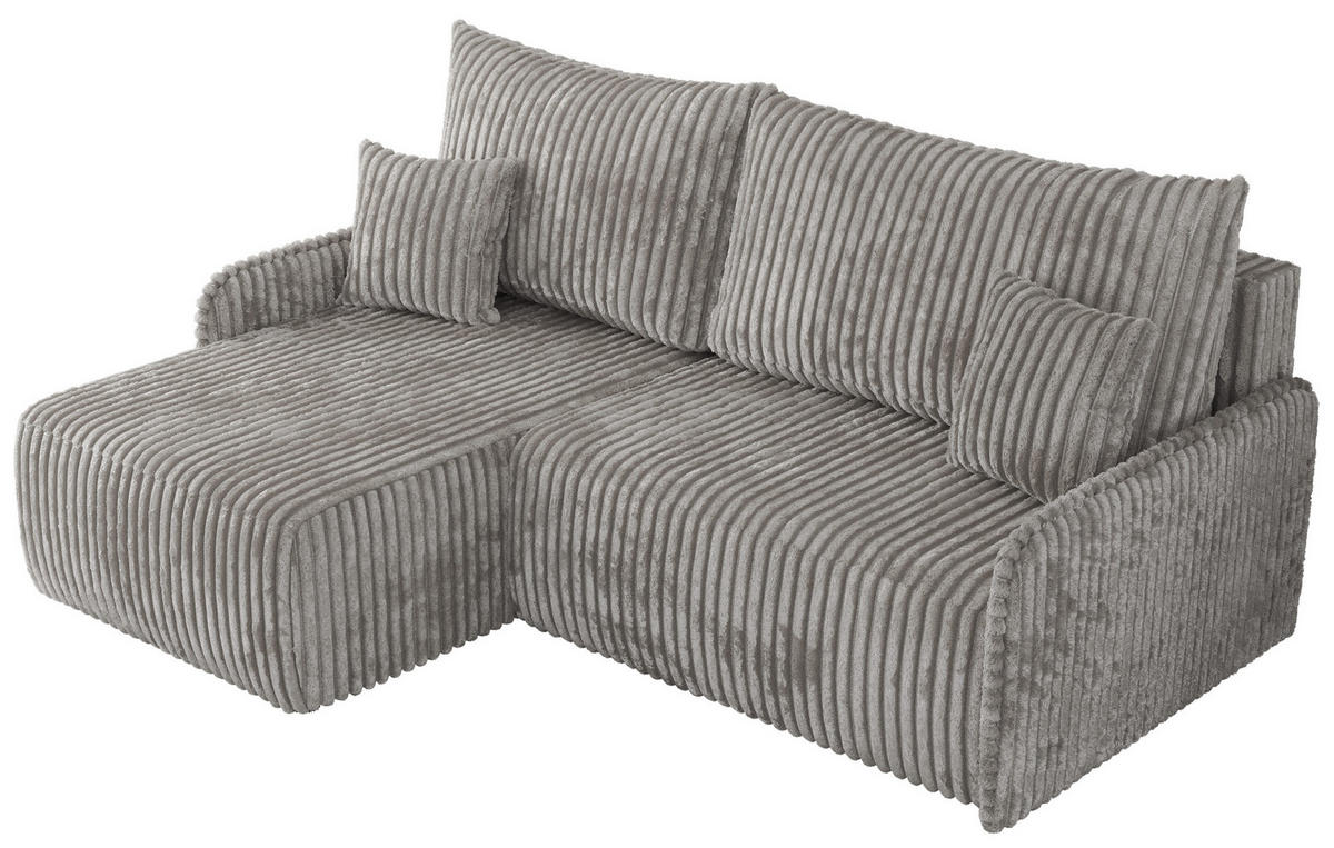 ECKSCHLAFSOFA ARPA L Grau Cord - links - Schwarz/Grau, Kunststoff/Textil (198/150cm) - MKS