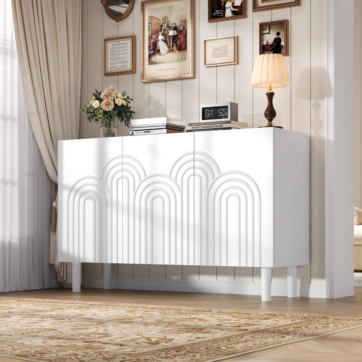 SIDEBOARD, 3 Türen, Verstellbare Trennwand, MDF, Weiß, 120x38.5x79cm - Weiß, Holzwerkstoff (38.5/79/120cm) - FLIEKS