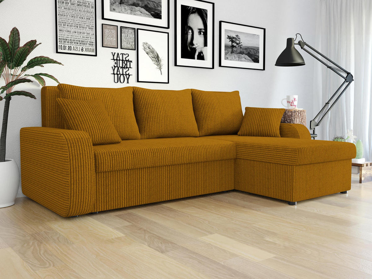 ECKSOFA Kris Cord - Schwarz/Bronzefarben, Holz/Kunststoff (238/147cm) - MIRJAN24