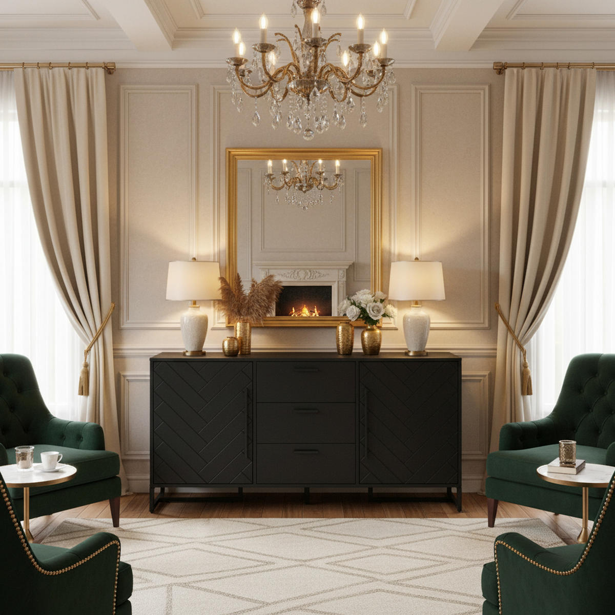 SIDEBOARD in Schwarz mit 2 Türen & 3 Schubladen - Schwarz, Holzwerkstoff (145/75/40cm) - Urban Meuble