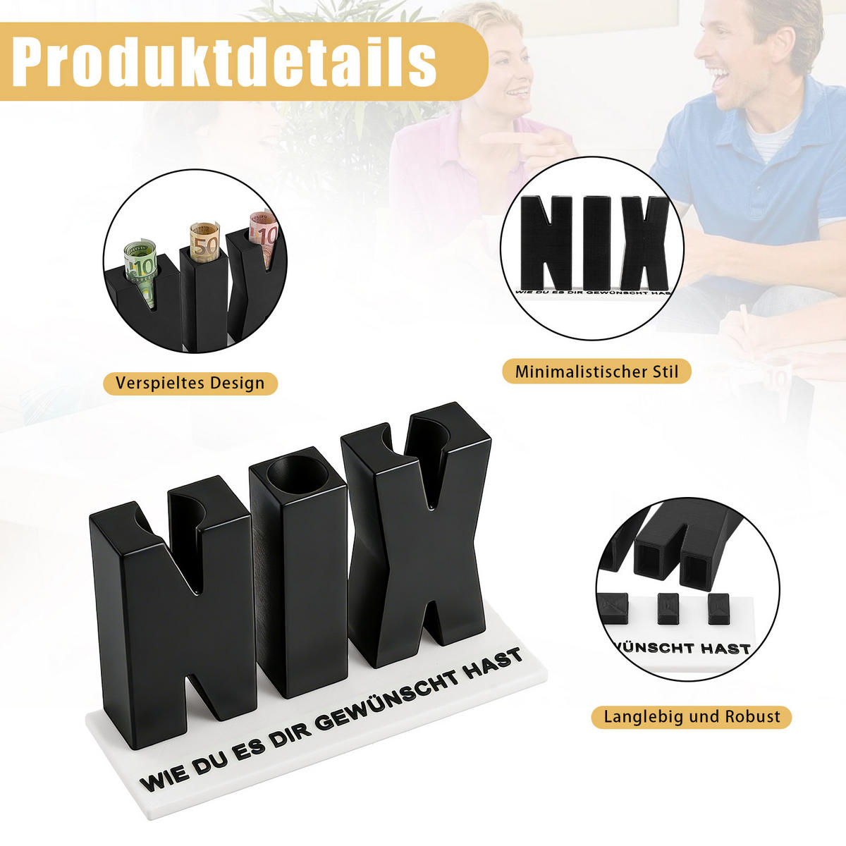 GELDGESCHENK NIX 3D Buchstaben Holz mit Löchern Geburtstag Geschenkidee - Schwarz, Metall (8/13.9/5cm)