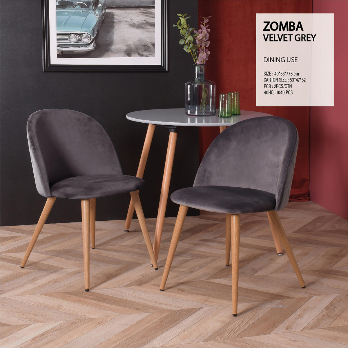 STUHL-SET 2 Stück in Samt grau - Eichefarben/Grau, Holzwerkstoff/Textil (55.5/78/47cm) - Urban Meuble