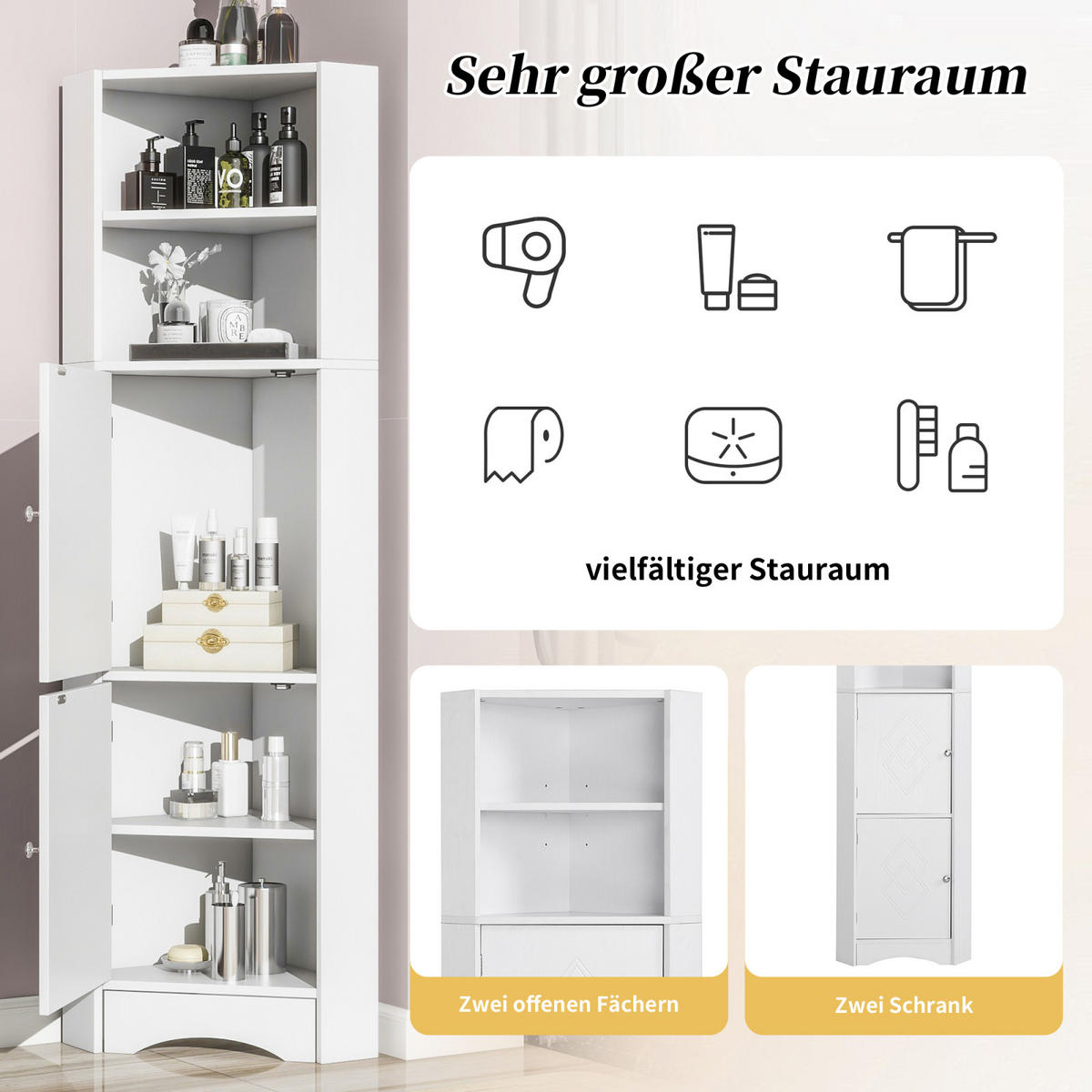 HOCHSCHRANK,BADSCHRANK 36,5/36,5/155 cm Weiß - Weiß, Holz (36/155/36cm) - PARAFTA HOME