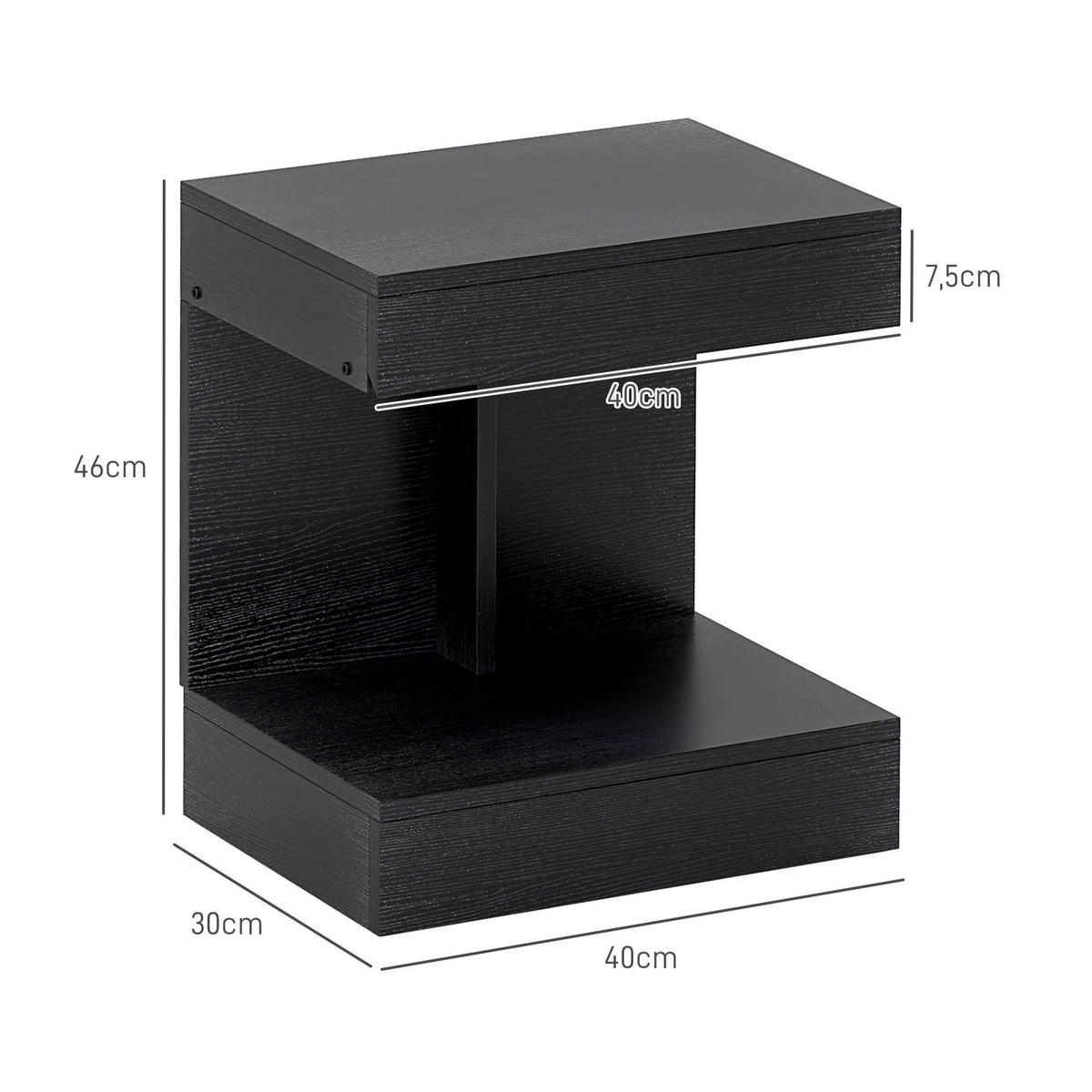 NACHTTISCH mit Schubladen, 40 x 30 x 46 cm, Schwarz - Schwarz, Holzwerkstoff (40/46/30cm) - HOMCOM