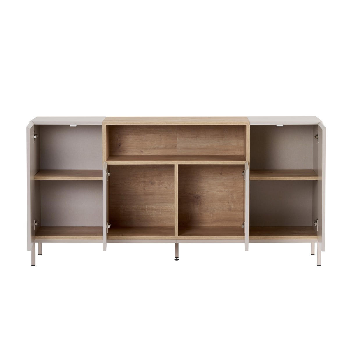 SIDEBOARD mit 4 Türen und 1 Nische, Kaschmir und Holzdekor 160/40/80 cm - Beige, Holzwerkstoff (40/80/41.5cm) - Calicosy