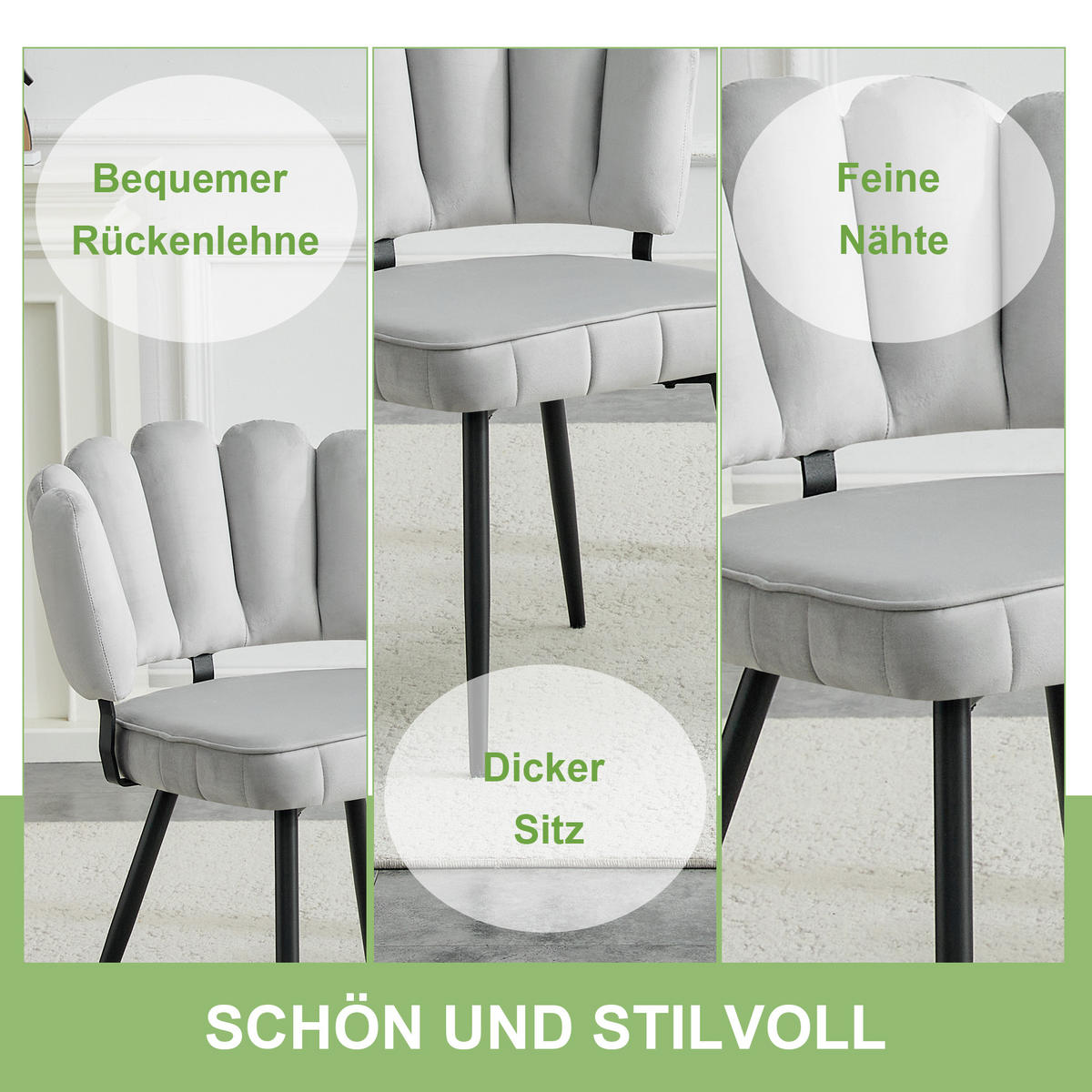 STUHL-SET DE-36559 2 Stück mit Metallbeinen Hellgrau - Grau, Metall (48/80/60cm) - ComfortXL