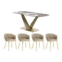 ESSGRUPPE - 6 Personen - Marmor, Glas, Keramik - Beige, Weiß PORELIMA - Beige/Weiß, Glas/Keramik (180/76/90cm) - Vente-Unique