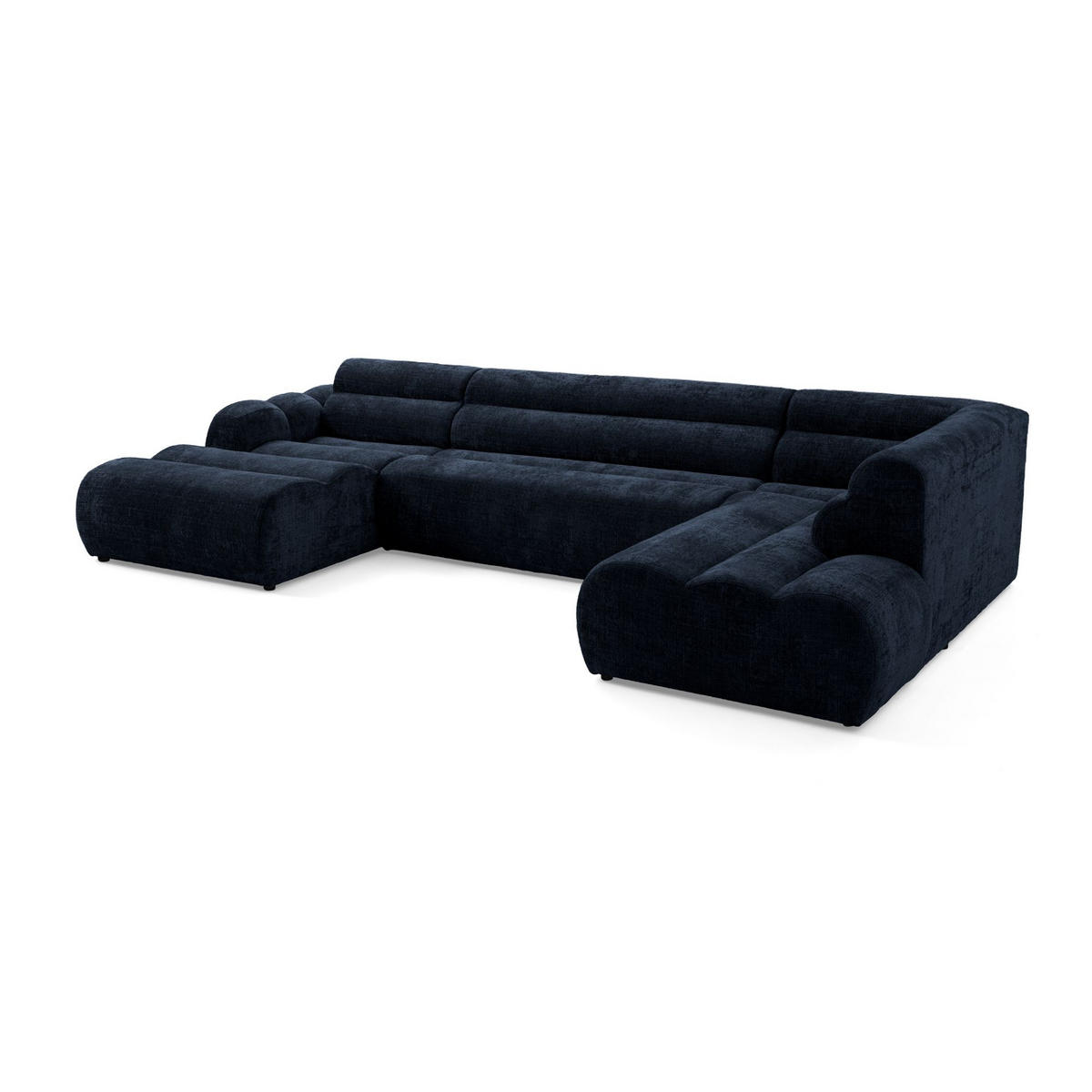 6-SITZER modulares Wohnlandschaft U XXL VEER SET 4 Rechts, 368 x 190 cm, Chenille Webstoff Marine - Schwarz/Dunkelblau, Holz/Kunststoff (190/75/368cm) - Muffo