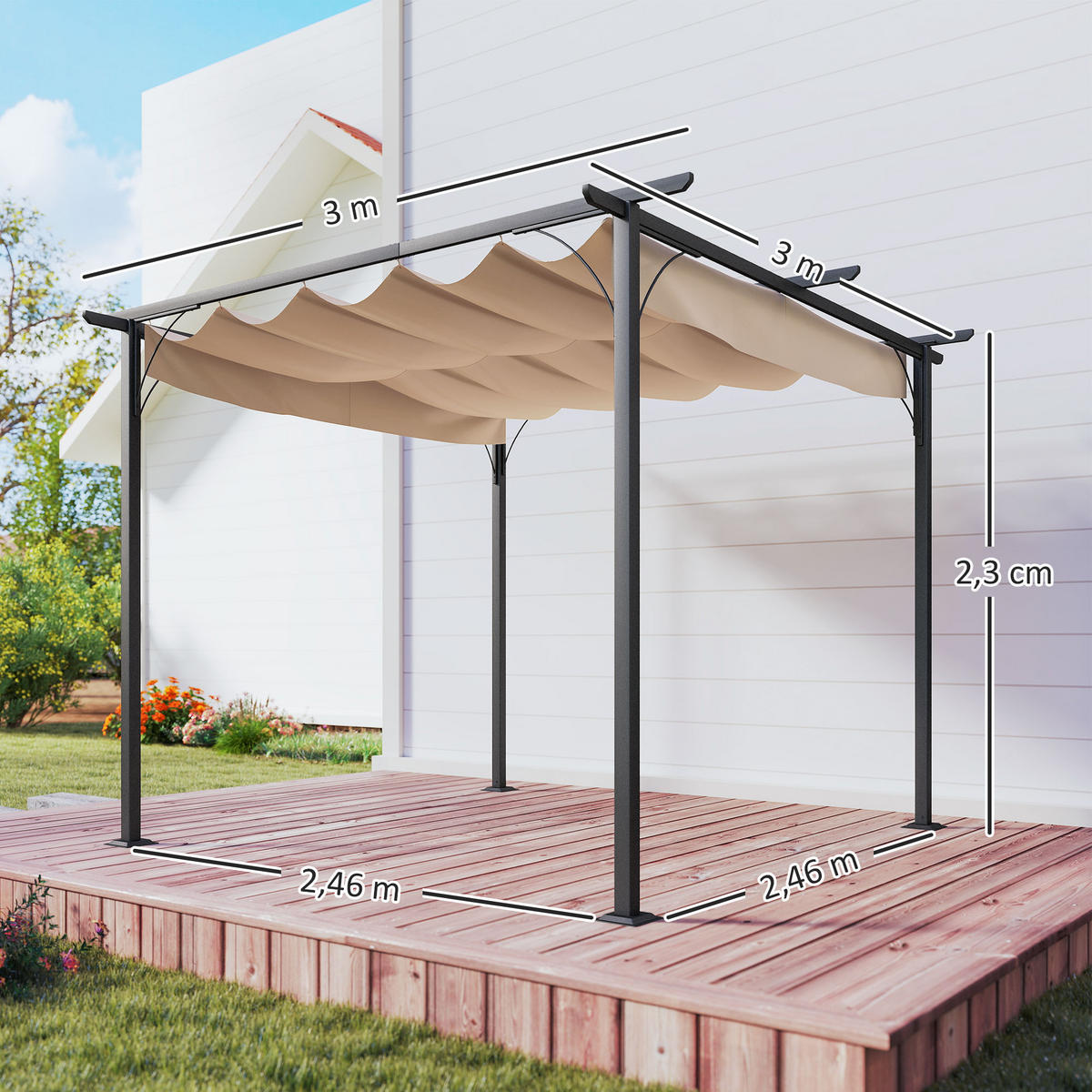 PERGOLA Wasserdicht UV-Schutz Beige - Beige, Kunststoff/Metall (300/230/300cm) - Outsunny