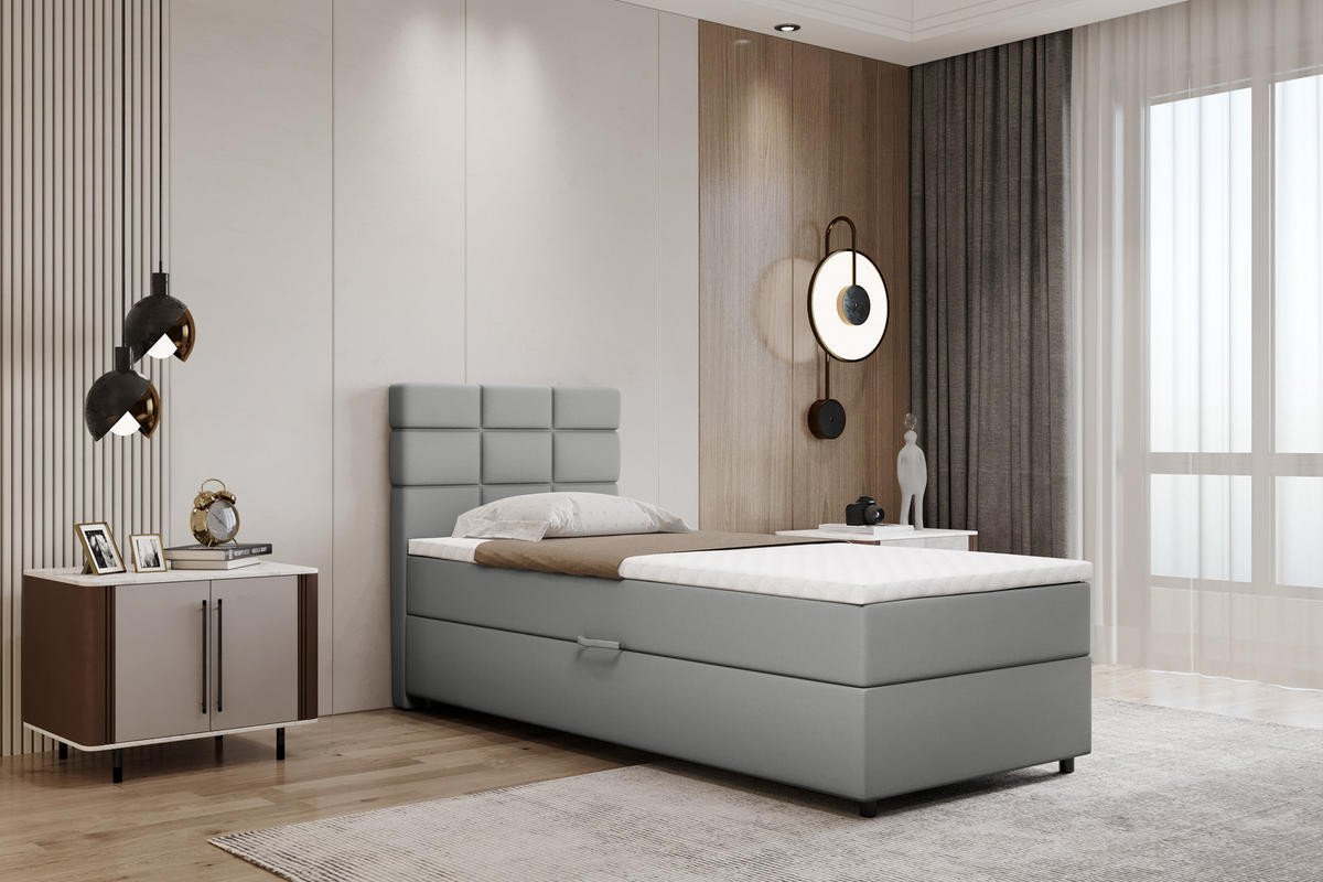 BOXBETT Reve 90 x 200 cm mit Bettkasten und Lattenrost ohne matratze - hellgrau - Hellgrau, Holz (90/200cm) - Panda Möbel