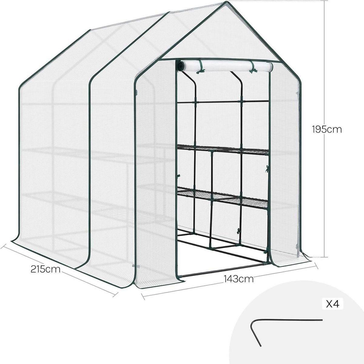 FOLIENGEWÄCHSHAUS, für Frühbeet Gemüse Blumen, 143 x 195 x 215 cm - Weiß, Textil/Metall (143/195/215cm) - Woltu