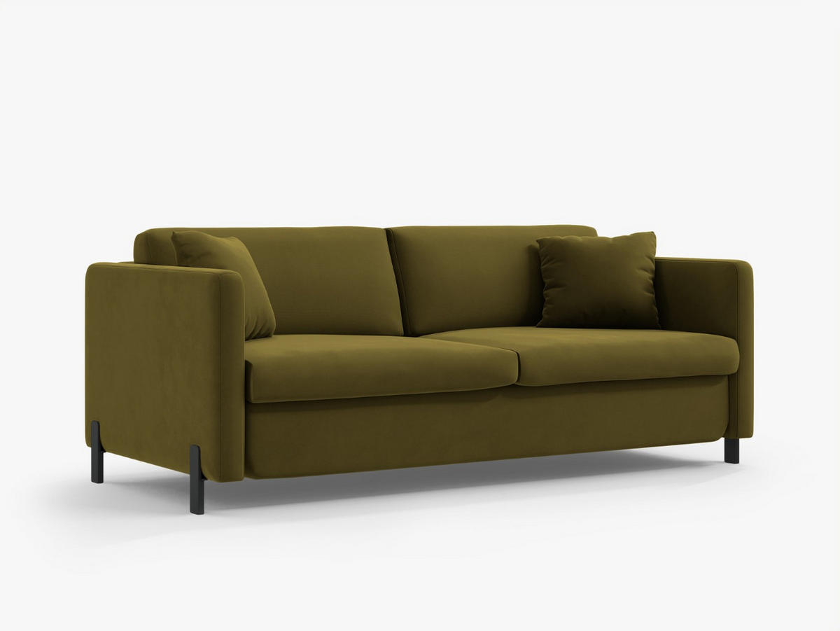 AUSKLAPPBARES-SOFA Gloria aus Samt grün 3 Sitzplätze - Grün, Textil (102/80/202cm) - Micadoni
